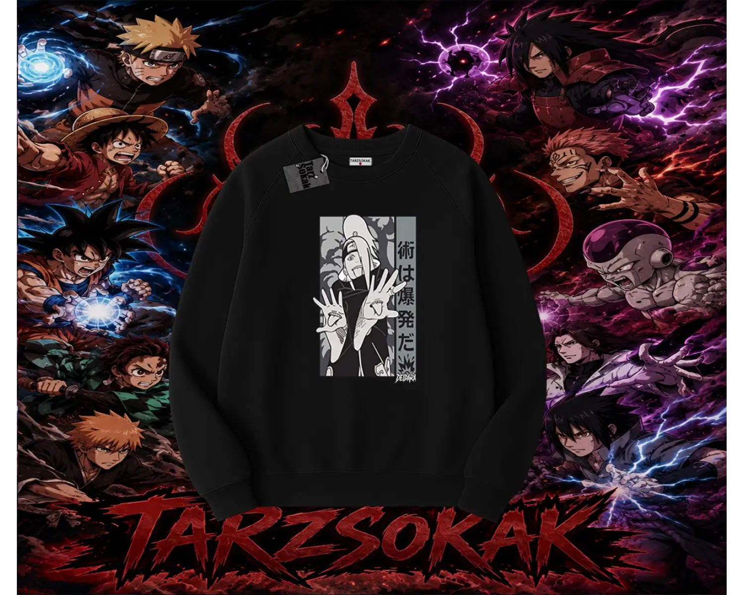 Deidara Naruto Anime Karakteri Oversize Unisex Bisiklet Yaka Sweatshirt Beyaz