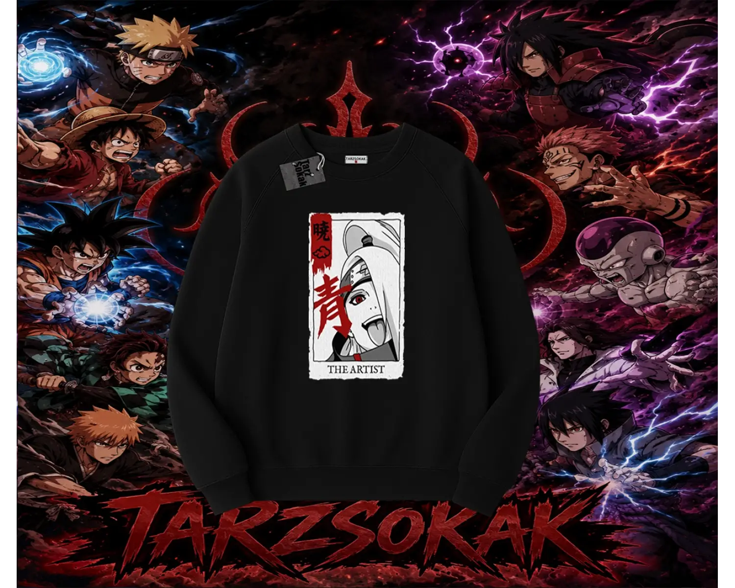 Deidara Naruto Anime Karakteri Oversize Unisex Bisiklet Yaka Sweatshirt Beyaz