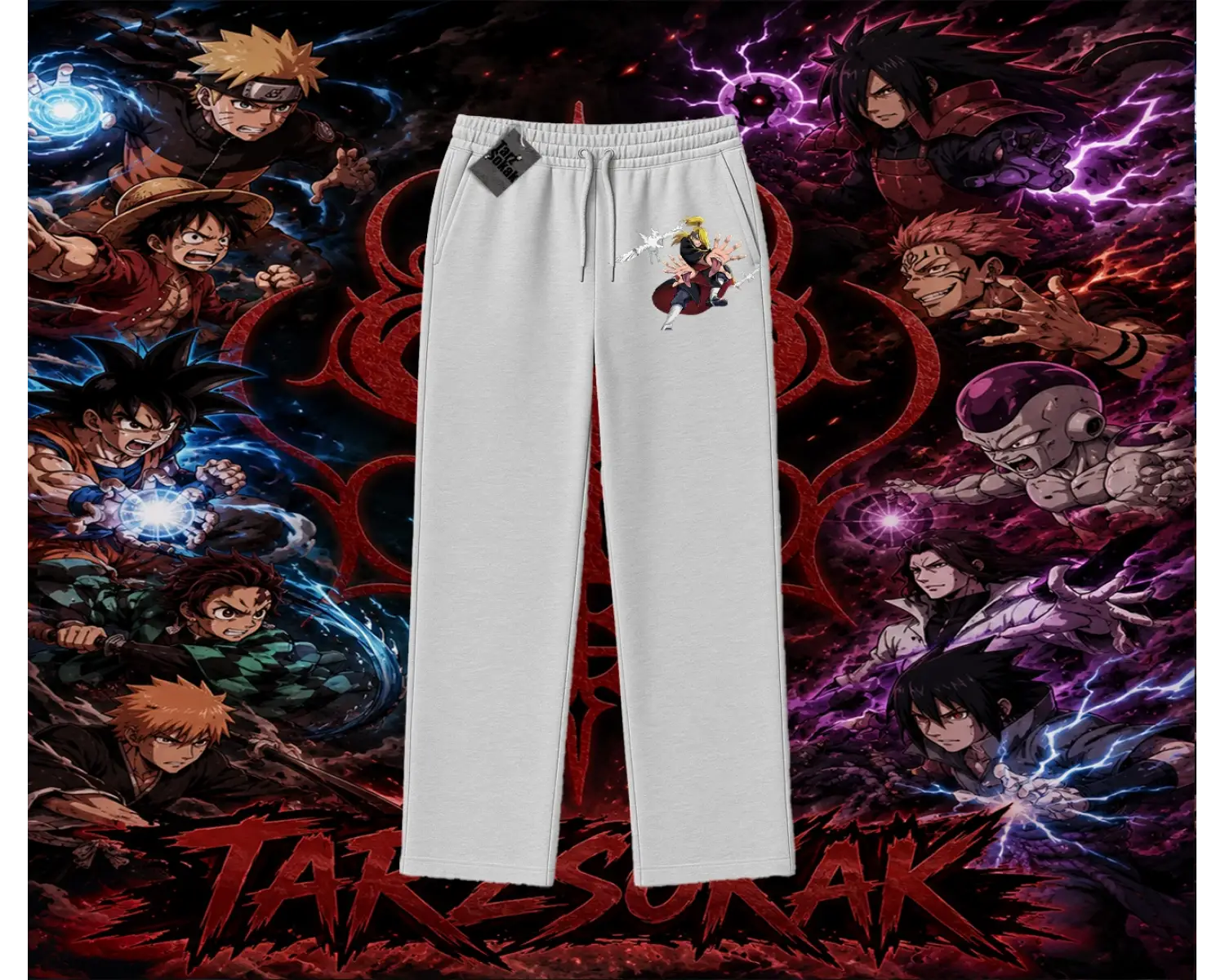 Deidara Naruto Anime Karakteri Unisex Baggy Eşofman Altı Beyaz