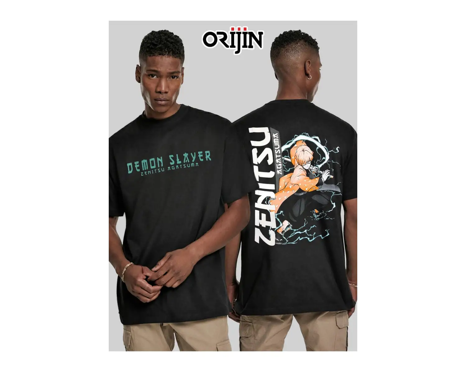 Demon Slayer Zenitsu Agatsuma Ön Arka Baskılı Unisex Siyah