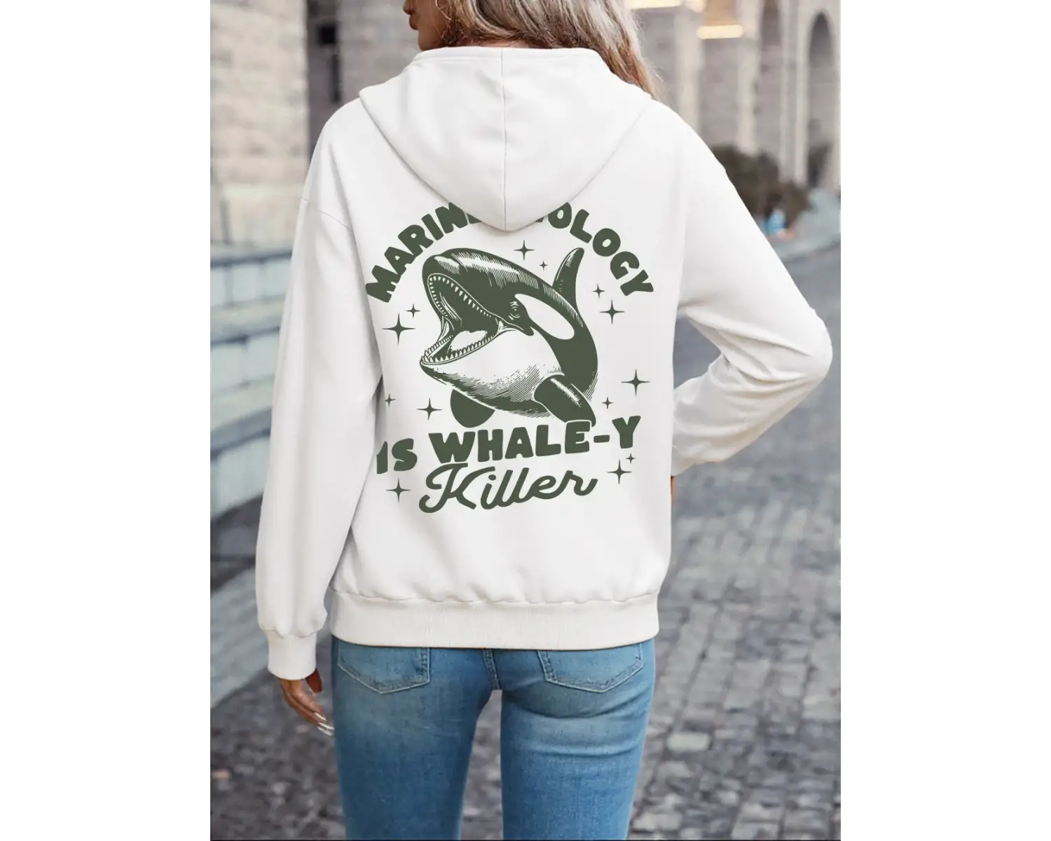 Deniz Biyolojisi Balina Katili Baskılı Kapüşonlu Üstler Kadın Temel Gevşek Sweatshirtler Kışl