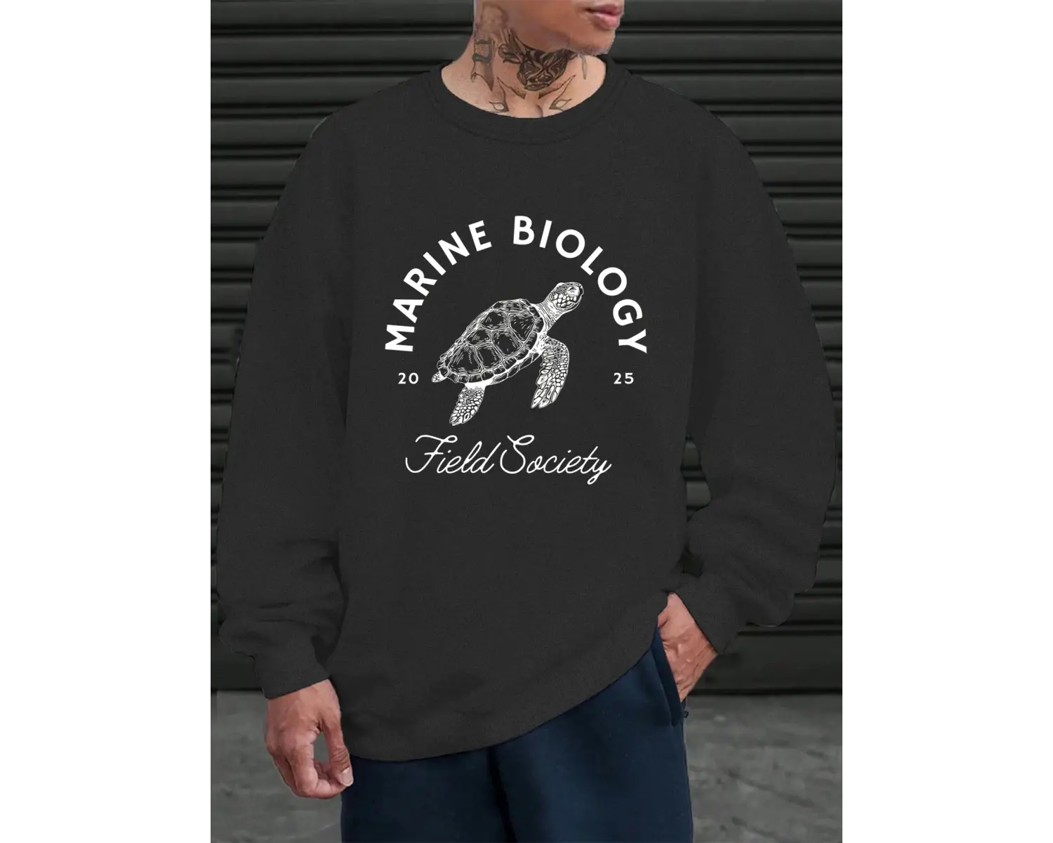 Deniz Biyolojisi Kaplumbağa Baskılı Sweatshirt Erkekler İçin Bisiklet Yaka Günlük Kazaklar Po