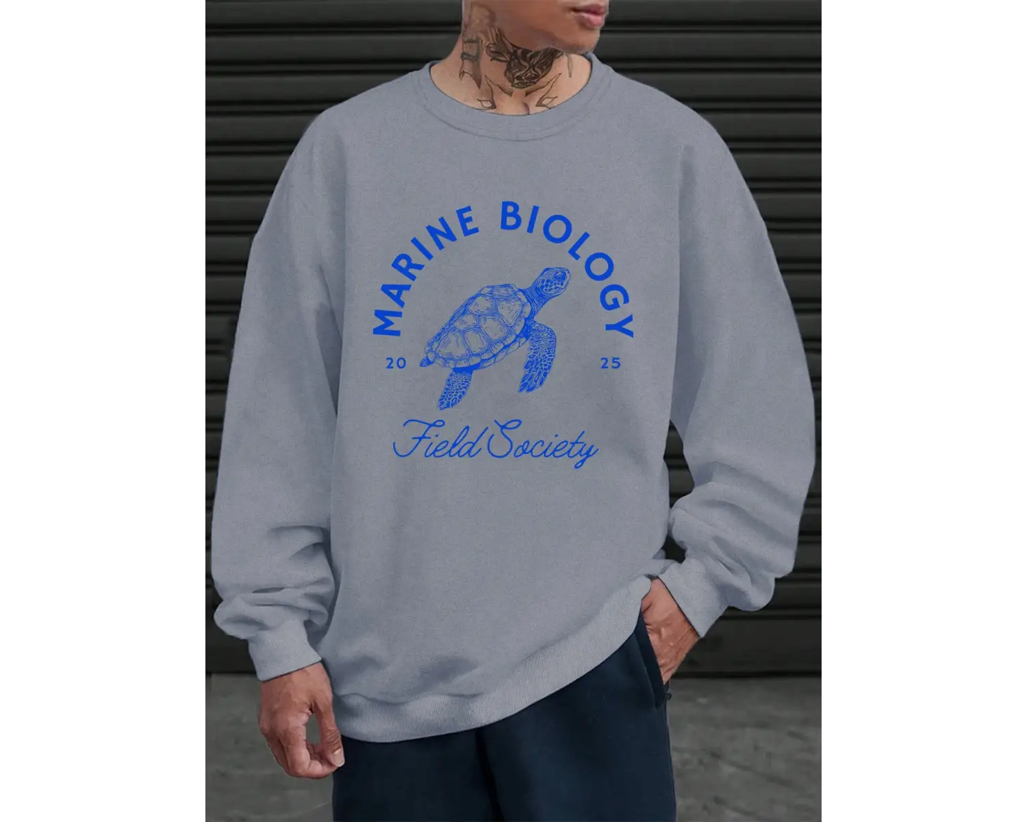 Deniz Biyolojisi Kaplumbağa Baskılı Sweatshirt Erkekler İçin Bisiklet Yaka Günlük Kazaklar Po