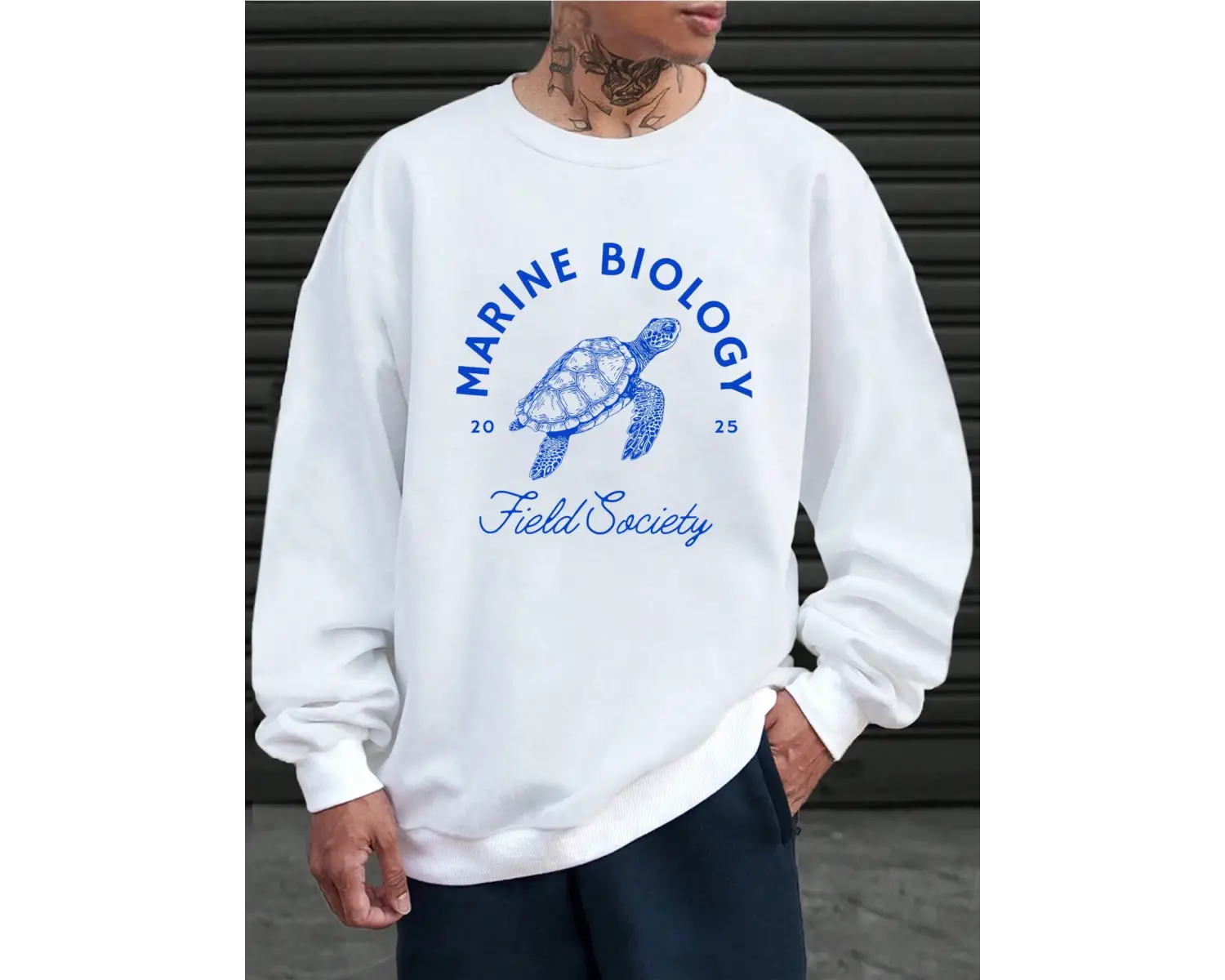 Deniz Biyolojisi Kaplumbağa Baskılı Sweatshirt Erkekler İçin Bisiklet Yaka Günlük Kazaklar Po