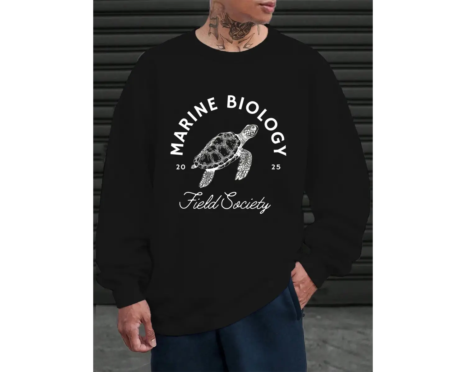 Deniz Biyolojisi Kaplumbağa Baskılı Sweatshirt Erkekler İçin Bisiklet Yaka Günlük Kazaklar Po