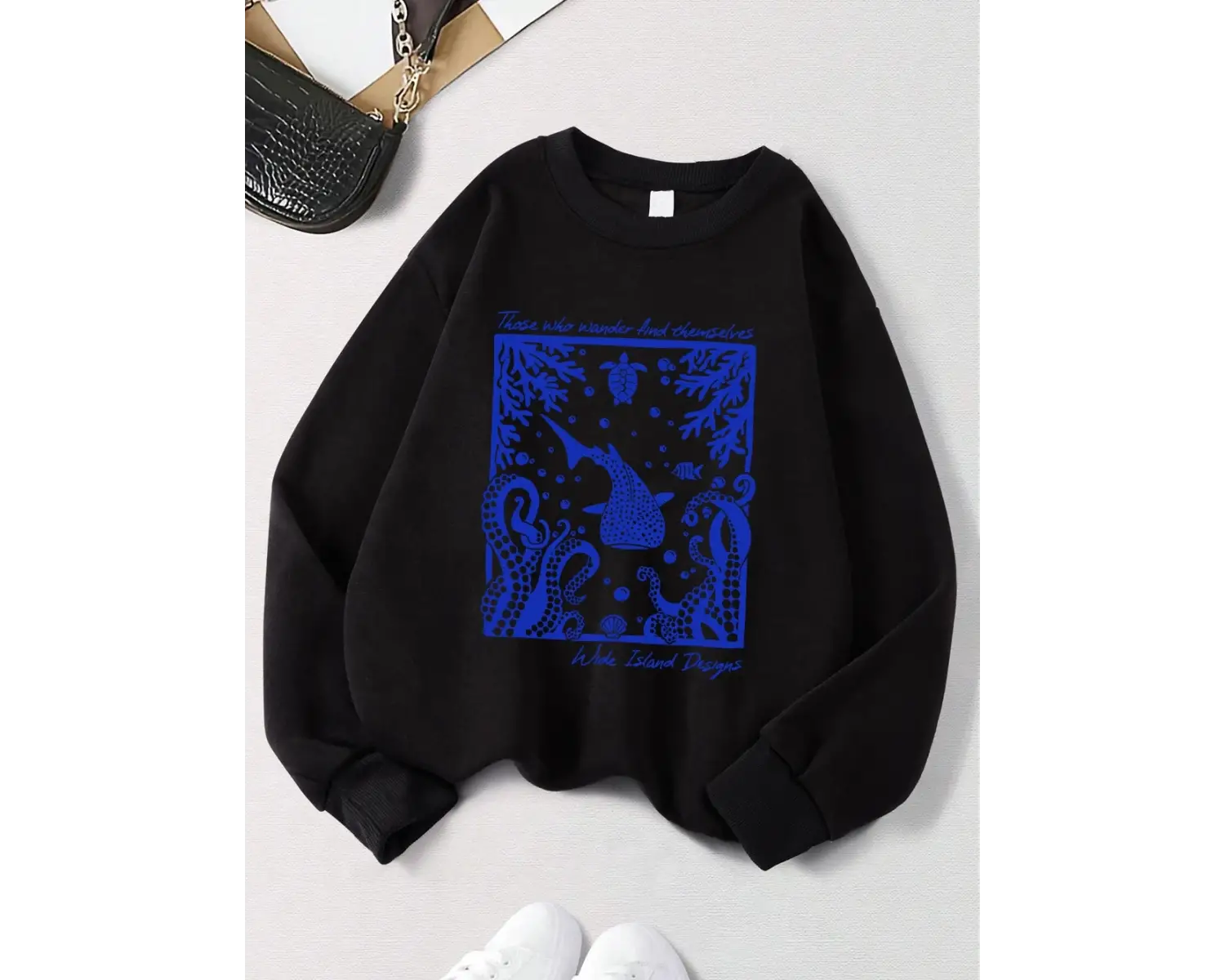 Deniz Dünya Karikatür Baskı Kazak Kadın Crewneck Temelleri Hoodie Gevşek Polar Sıcak Kazak Kı