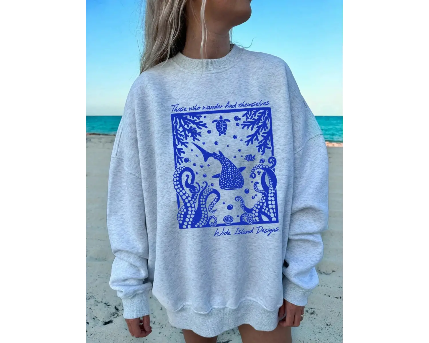 Deniz Dünya Karikatür Baskı Kazak Kadın Crewneck Temelleri Hoodie Gevşek Polar Sıcak Kazak Kı