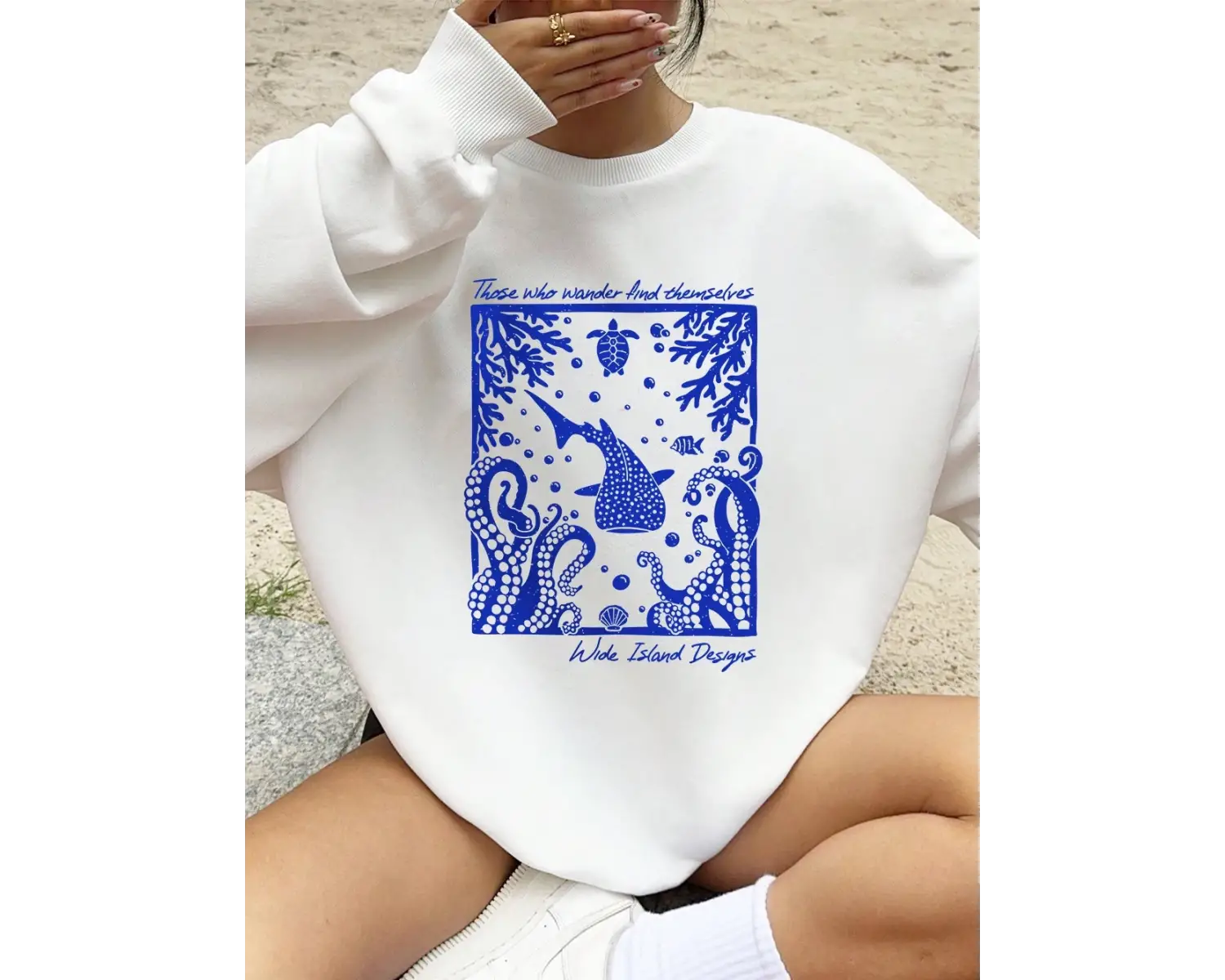 Deniz Dünya Karikatür Baskı Kazak Kadın Crewneck Temelleri Hoodie Gevşek Polar Sıcak Kazak Kı