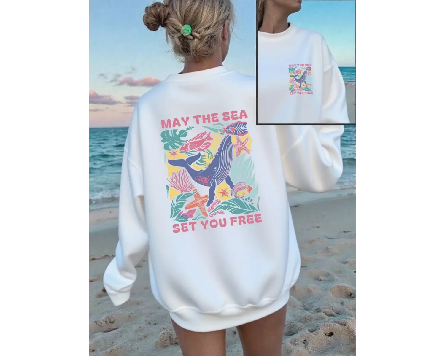 Deniz Seni Özgür Hale Geçirsin Baskılı Tişörtler Kadınlar İçin Yuvarlak Yaka Tüm Kombinlere U