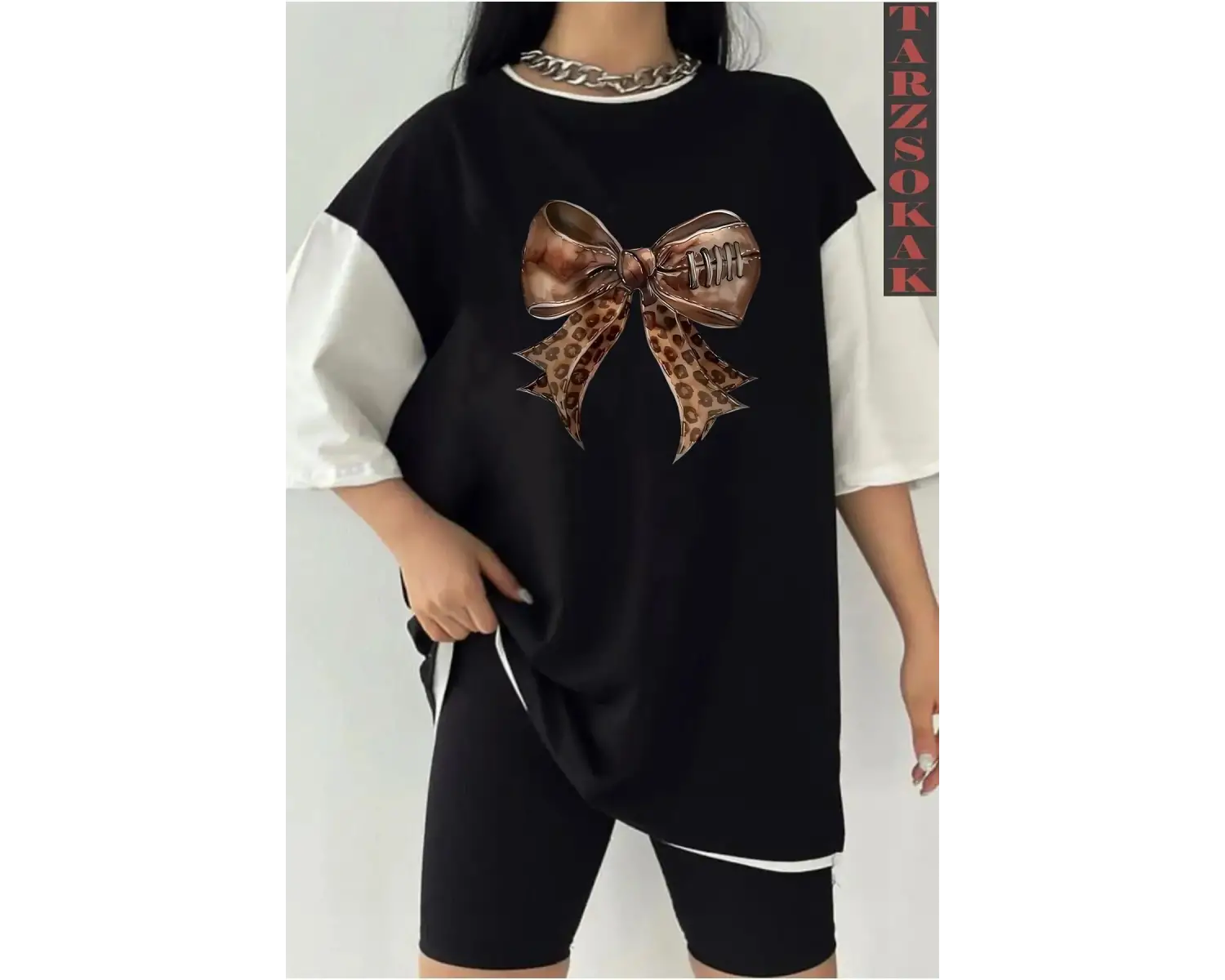 DERİ FİYONK Siyah Oversize Çift Renk