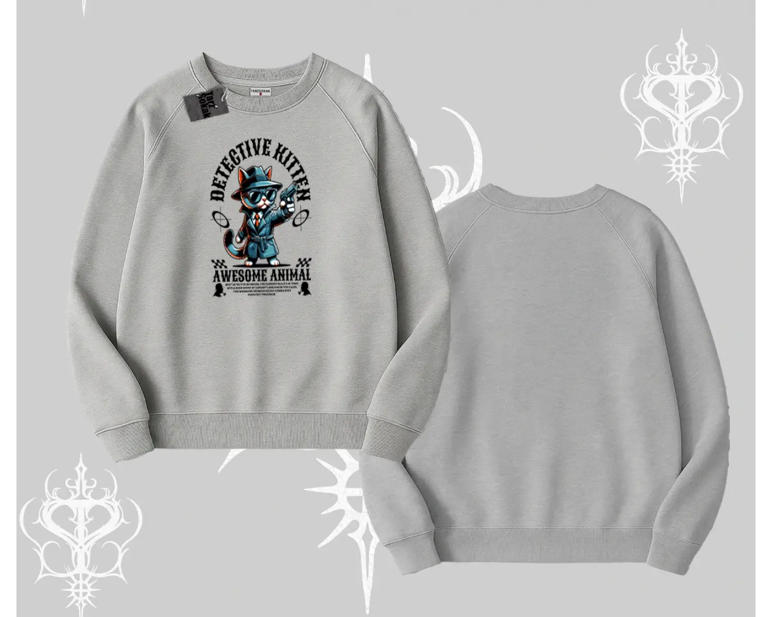 Detective Kitten Kedi Baskılı Biskilet Sweatshirt