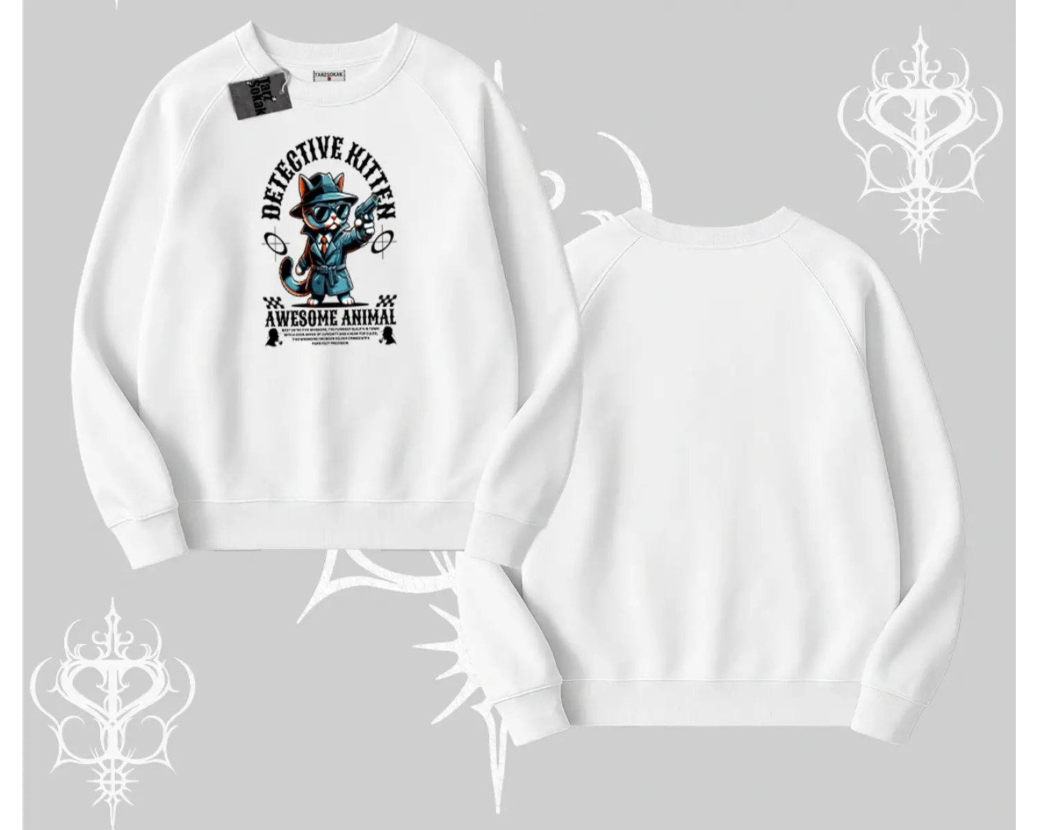 Detective Kitten Kedi Baskılı Biskilet Sweatshirt