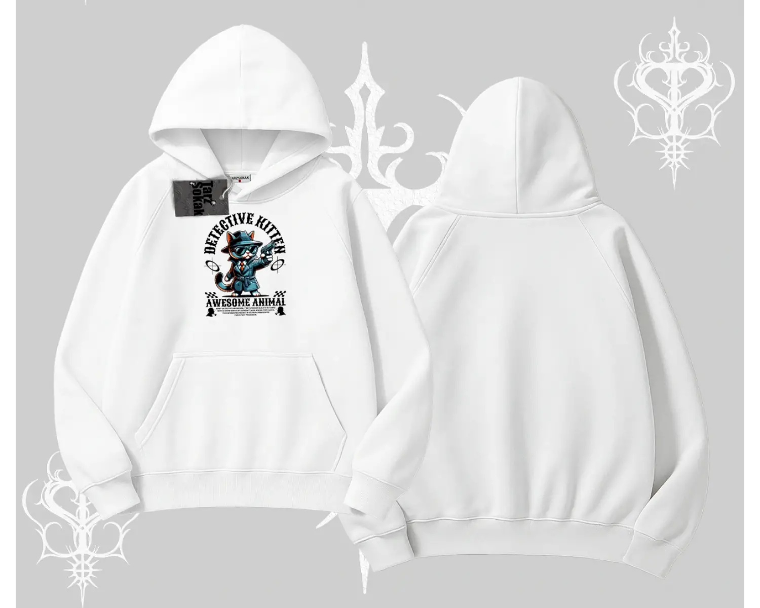 Detective Kitten Kedi Baskılı Kapşonlu Sweatshirt