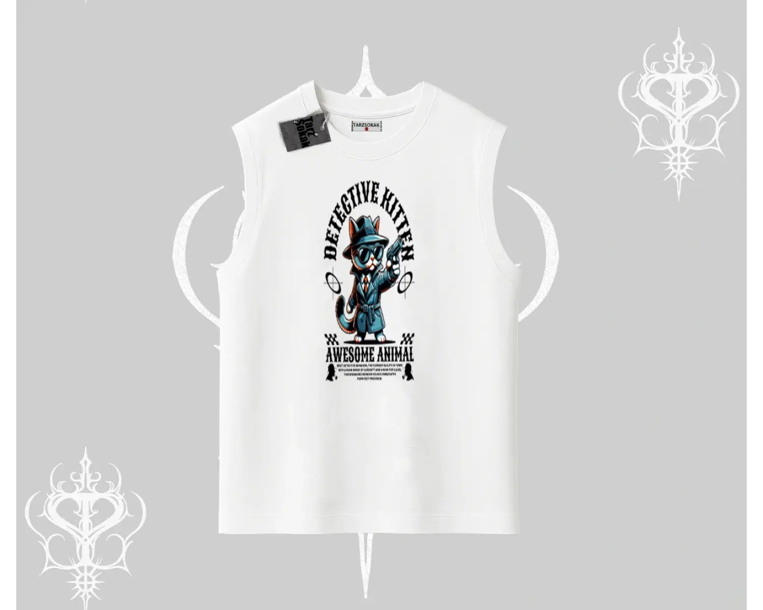 Detective Kitten Kedi Baskılı Kolsuz Tshirt