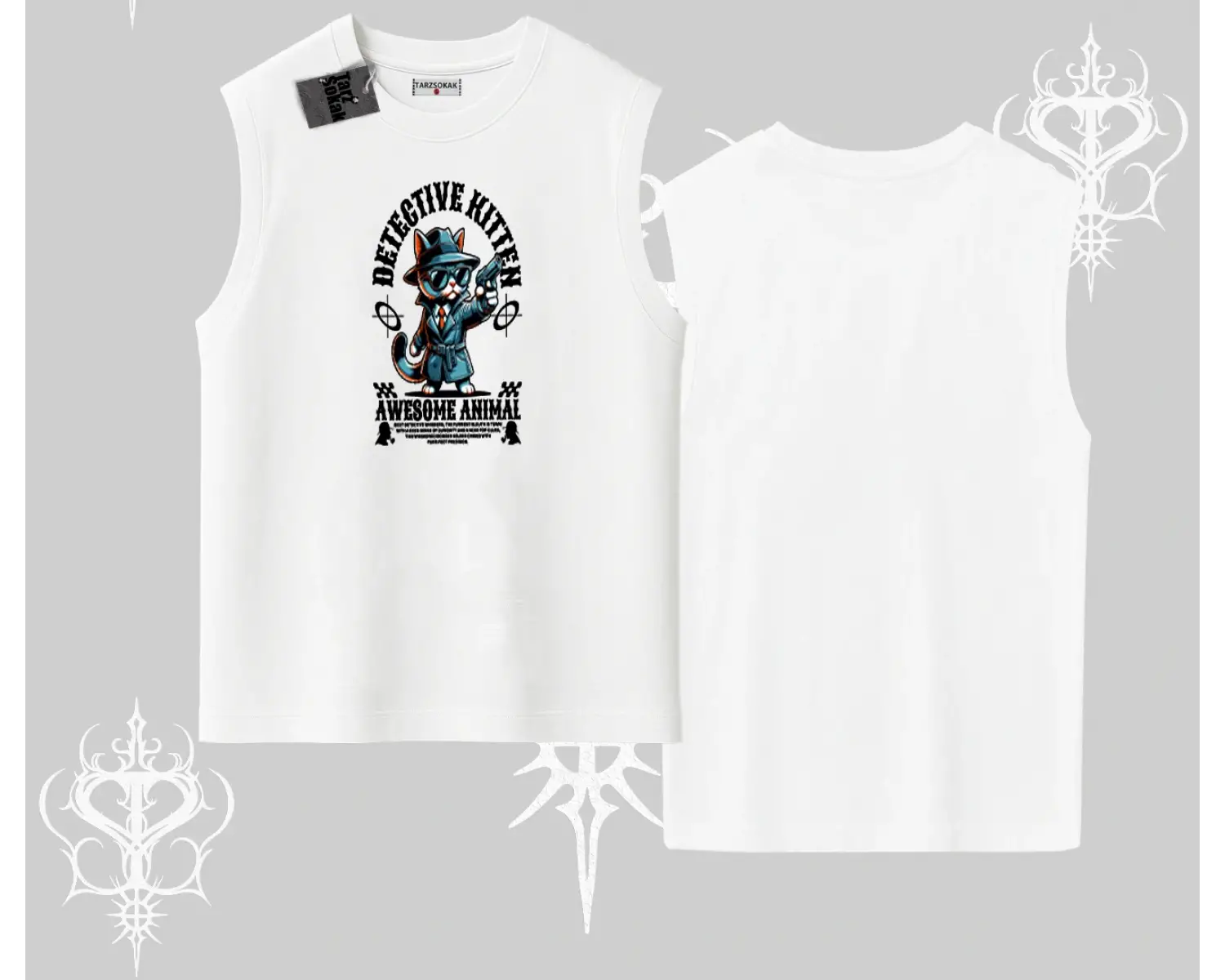 Detective Kitten Kedi Baskılı Kolsuz Tshirt