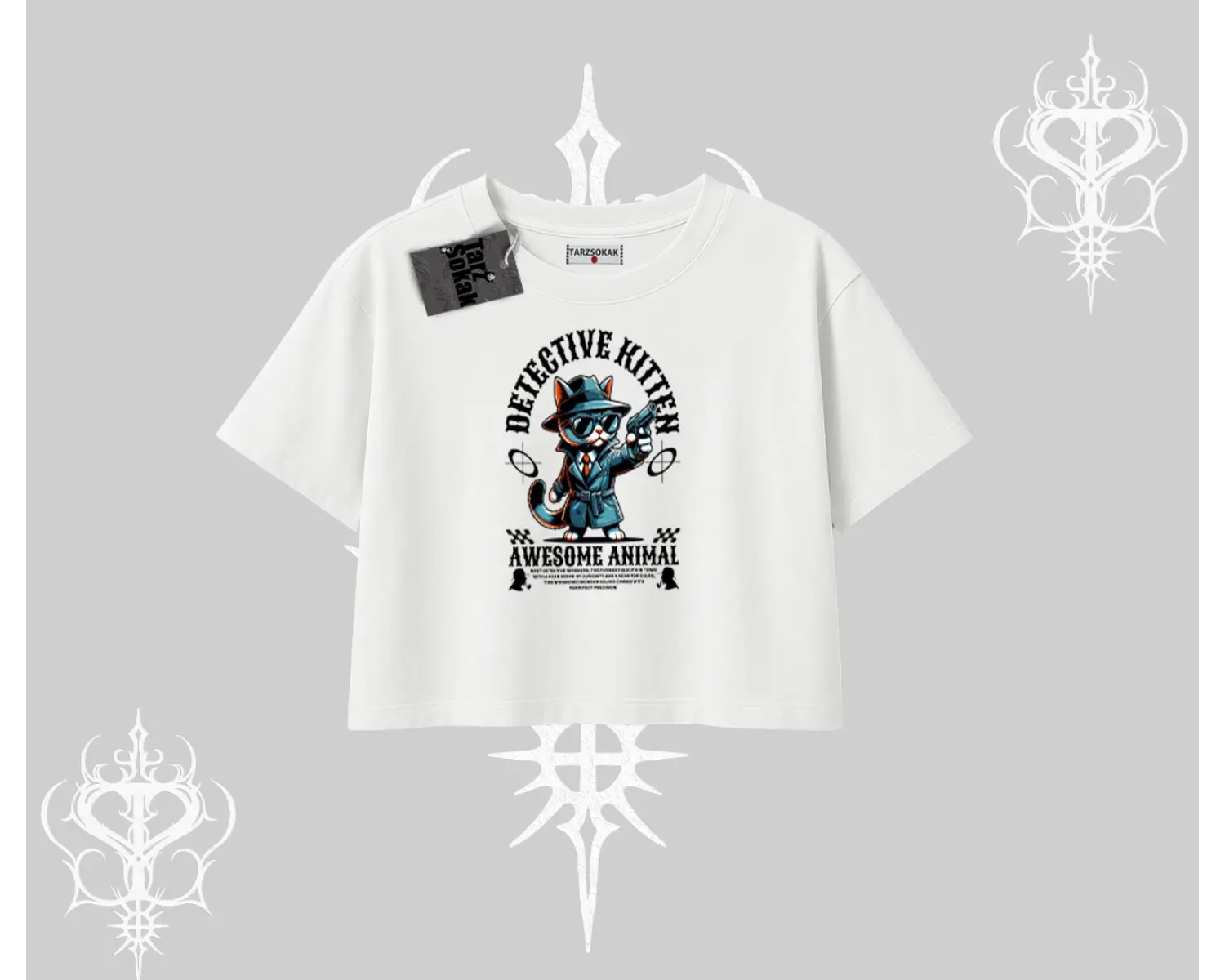 Detective Kitten Kedi Baskılı Oversize Crop Tshirt