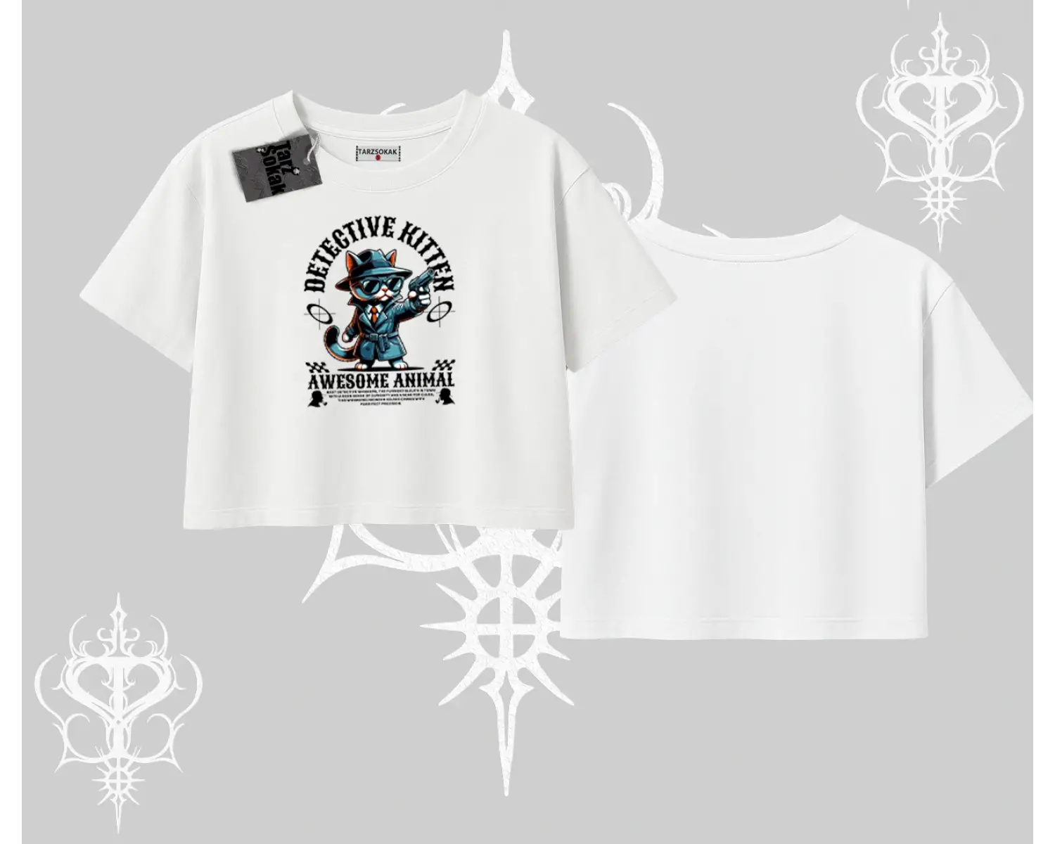 Detective Kitten Kedi Baskılı Oversize Crop Tshirt