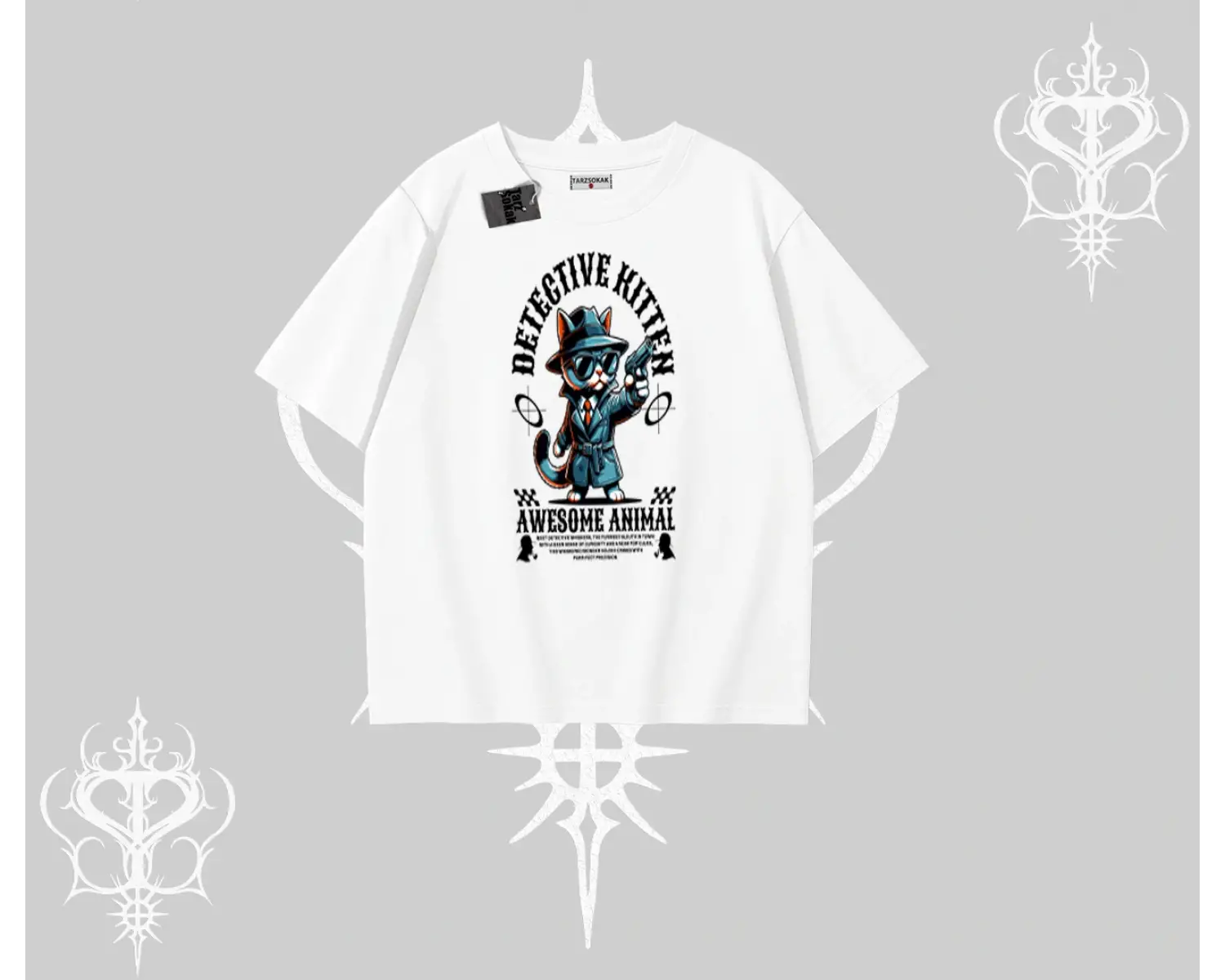 Detective Kitten Kedi Baskılı Oversize Tshirt