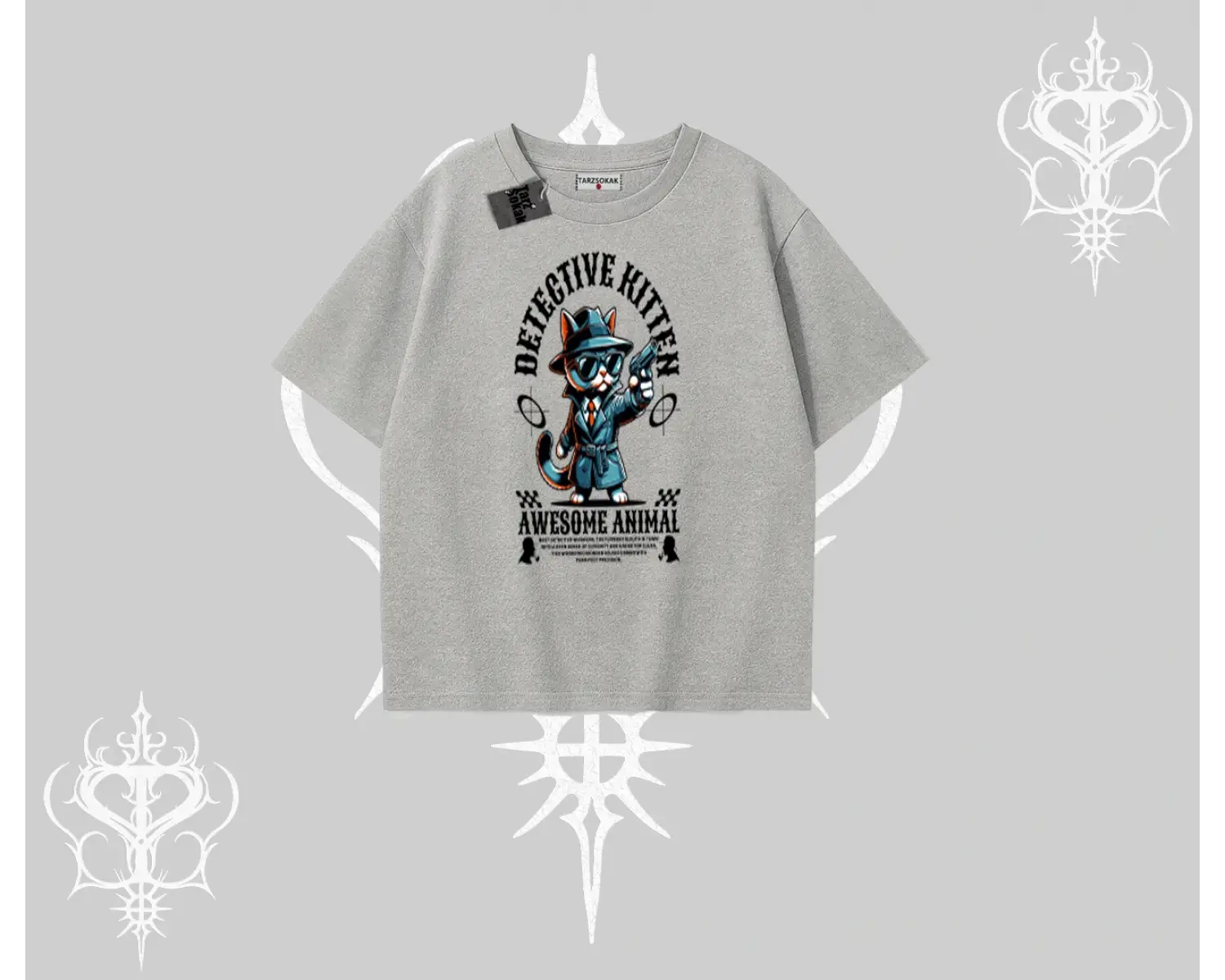 Detective Kitten Kedi Baskılı Oversize Tshirt