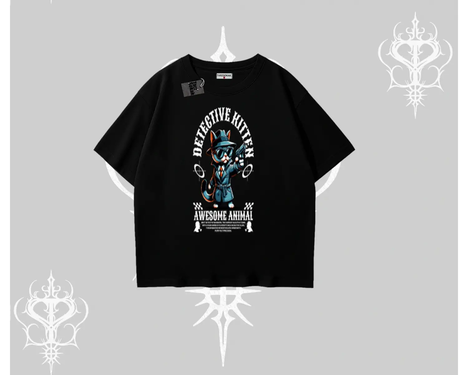 Detective Kitten Kedi Baskılı Oversize Tshirt