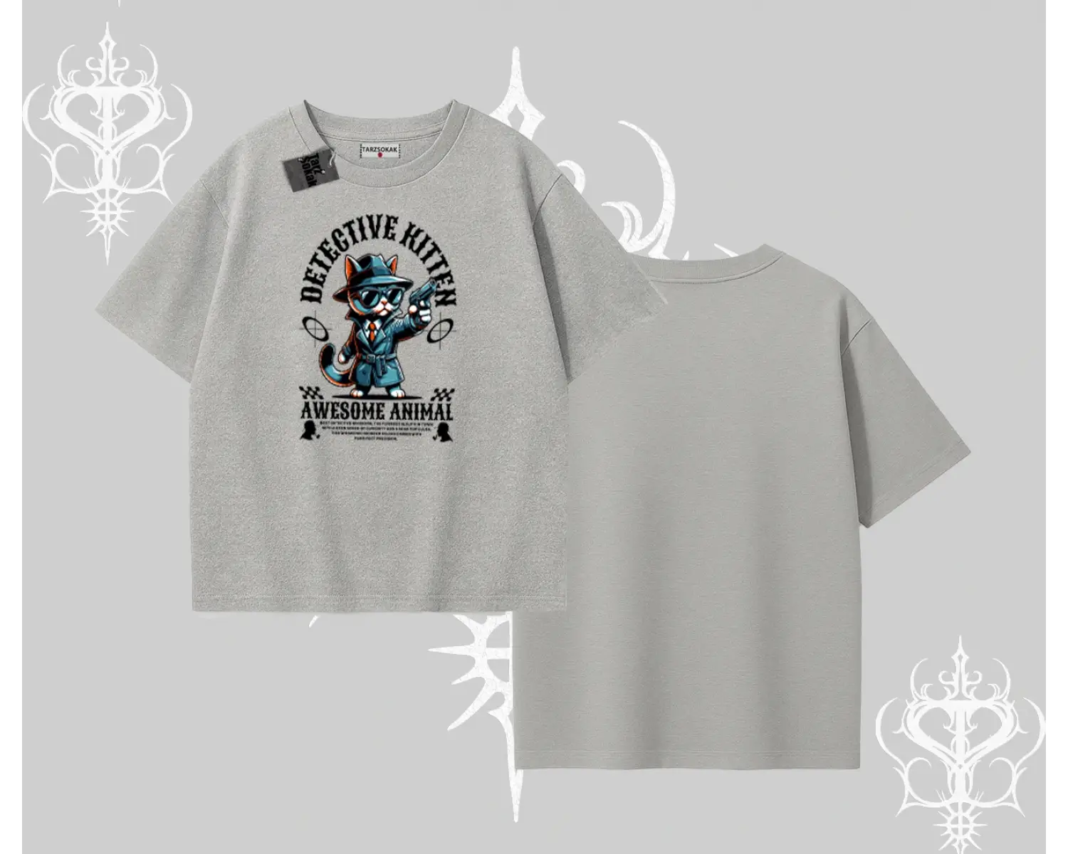 Detective Kitten Kedi Baskılı Oversize Tshirt