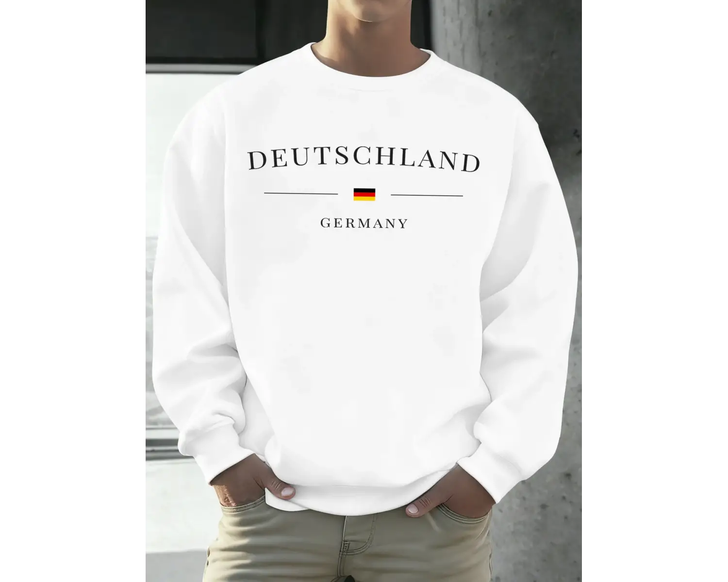 Deutschland Almanya Bayrağı Baskılı Erkek Kazak Sonbahar 0-Boyun Gevşek Açık Tee Moda Giysile