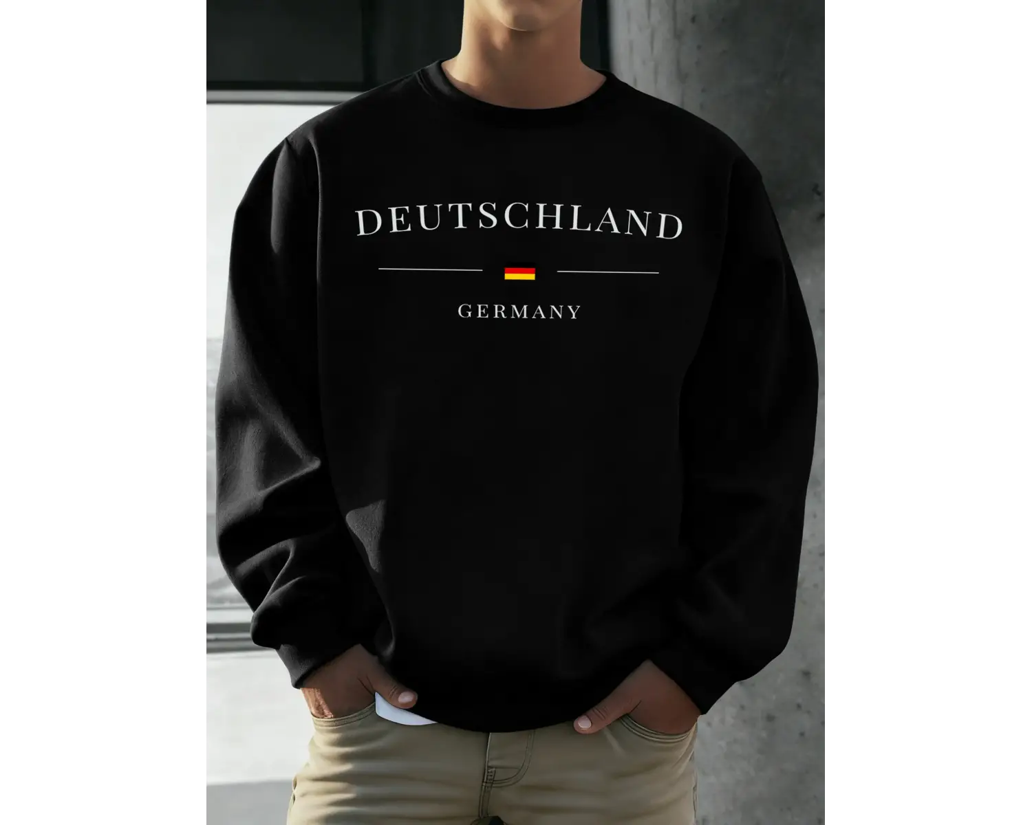 Deutschland Almanya Bayrağı Baskılı Erkek Kazak Sonbahar 0-Boyun Gevşek Açık Tee Moda Giysile