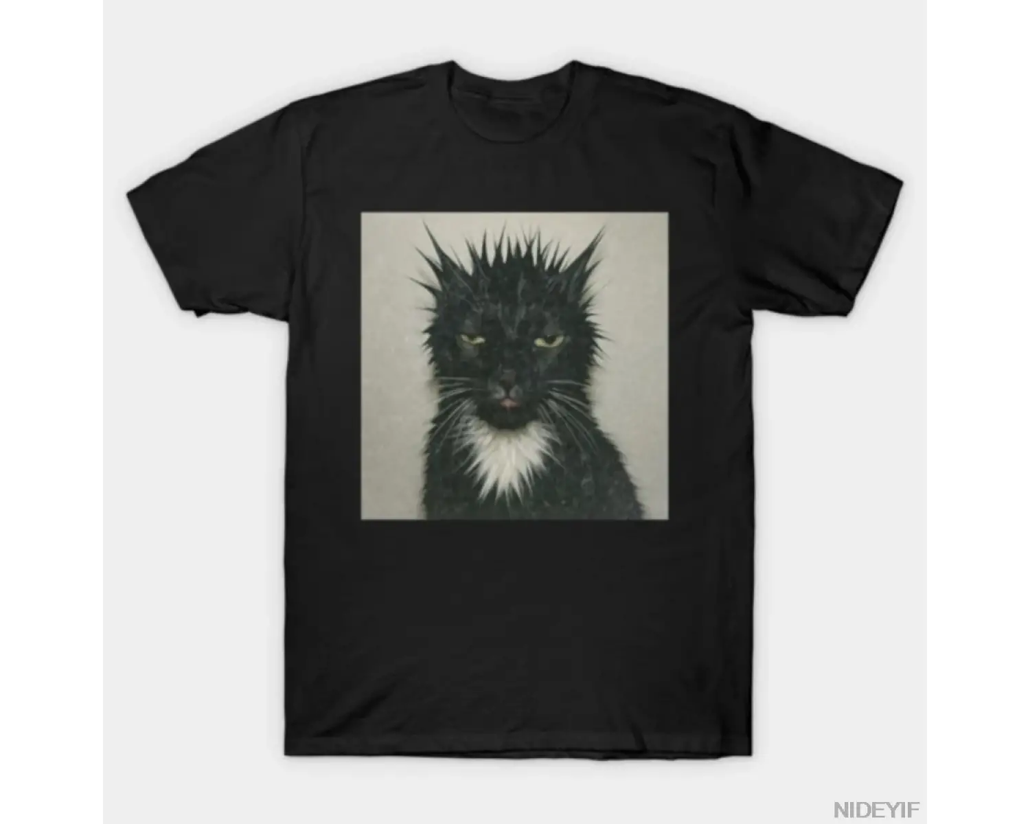 Dikenli Islak Kedi Meme Komik Siyah Kedi T-shirt Erkekler Kadınlar Için % 100% Pamuk T Shirt