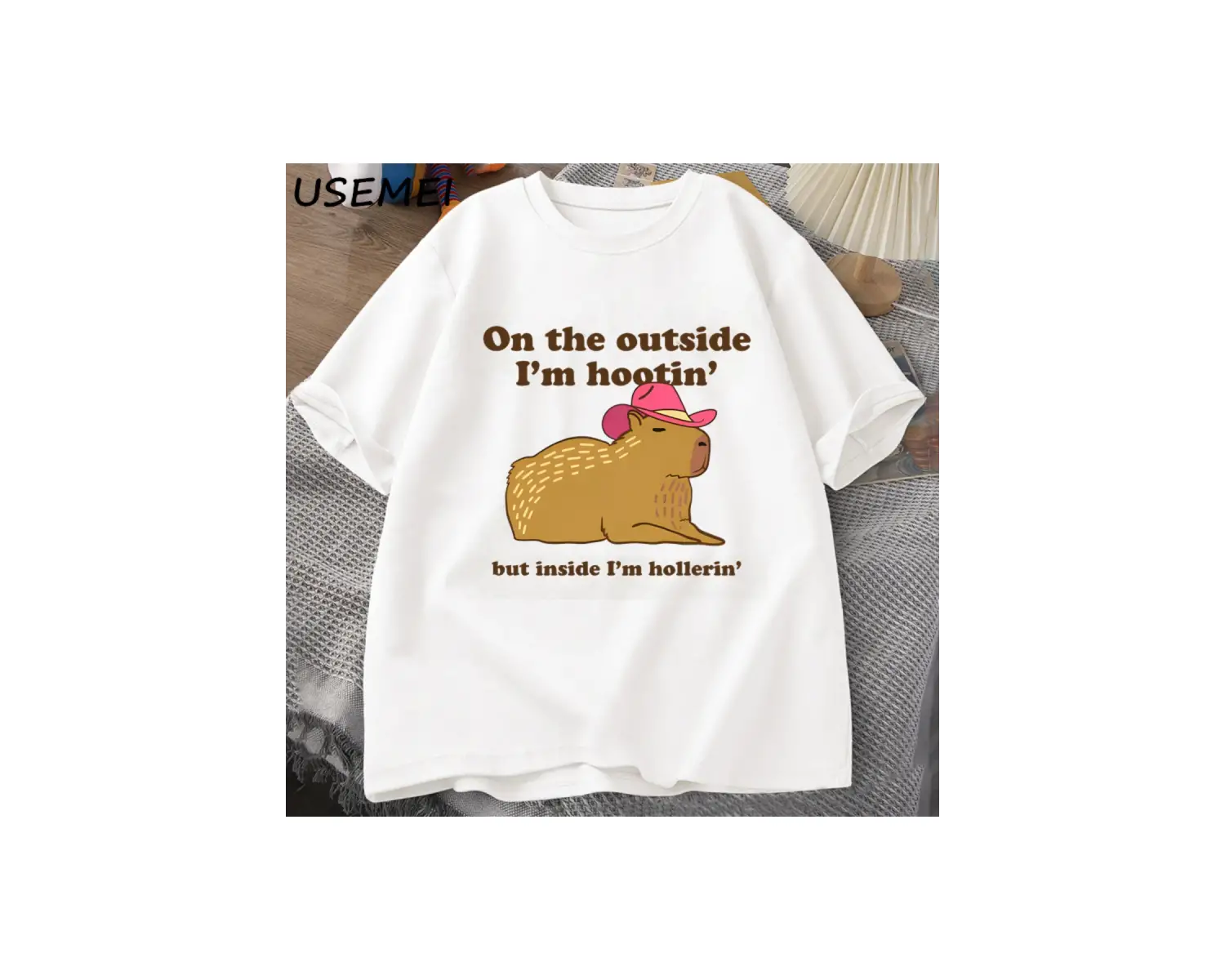 Dışarıda ben Hootin Capybara tişörtleri adam batı T-Shirt kovboy Cowgirl komik Me 3074