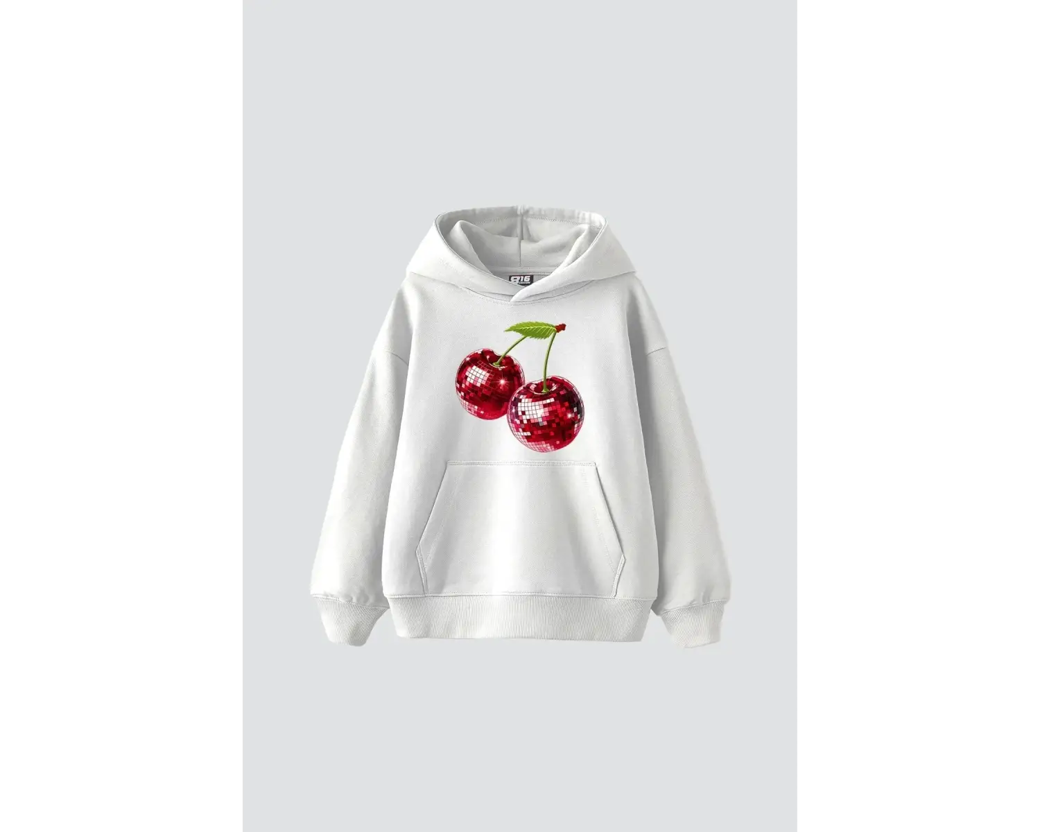 Disco Cherry Baskılı Oversize Unisex Beyaz