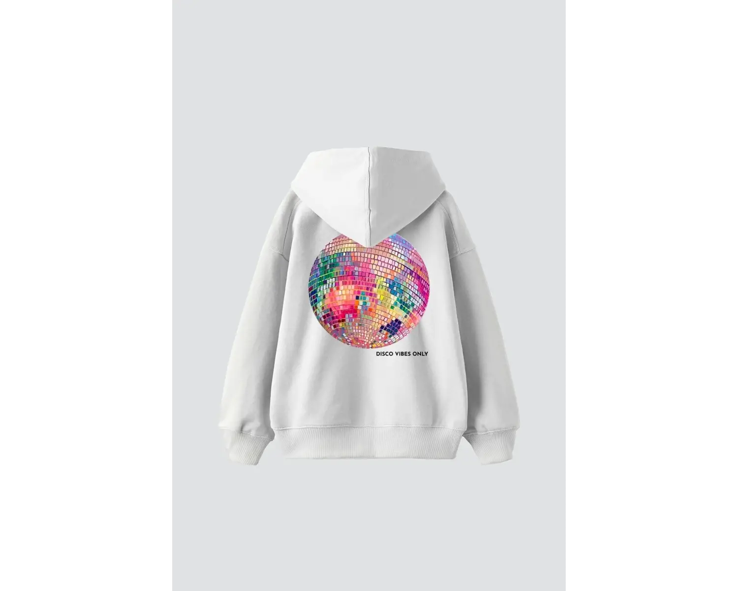 Disco Vibes Only Baskılı Oversize Unisex Beyaz