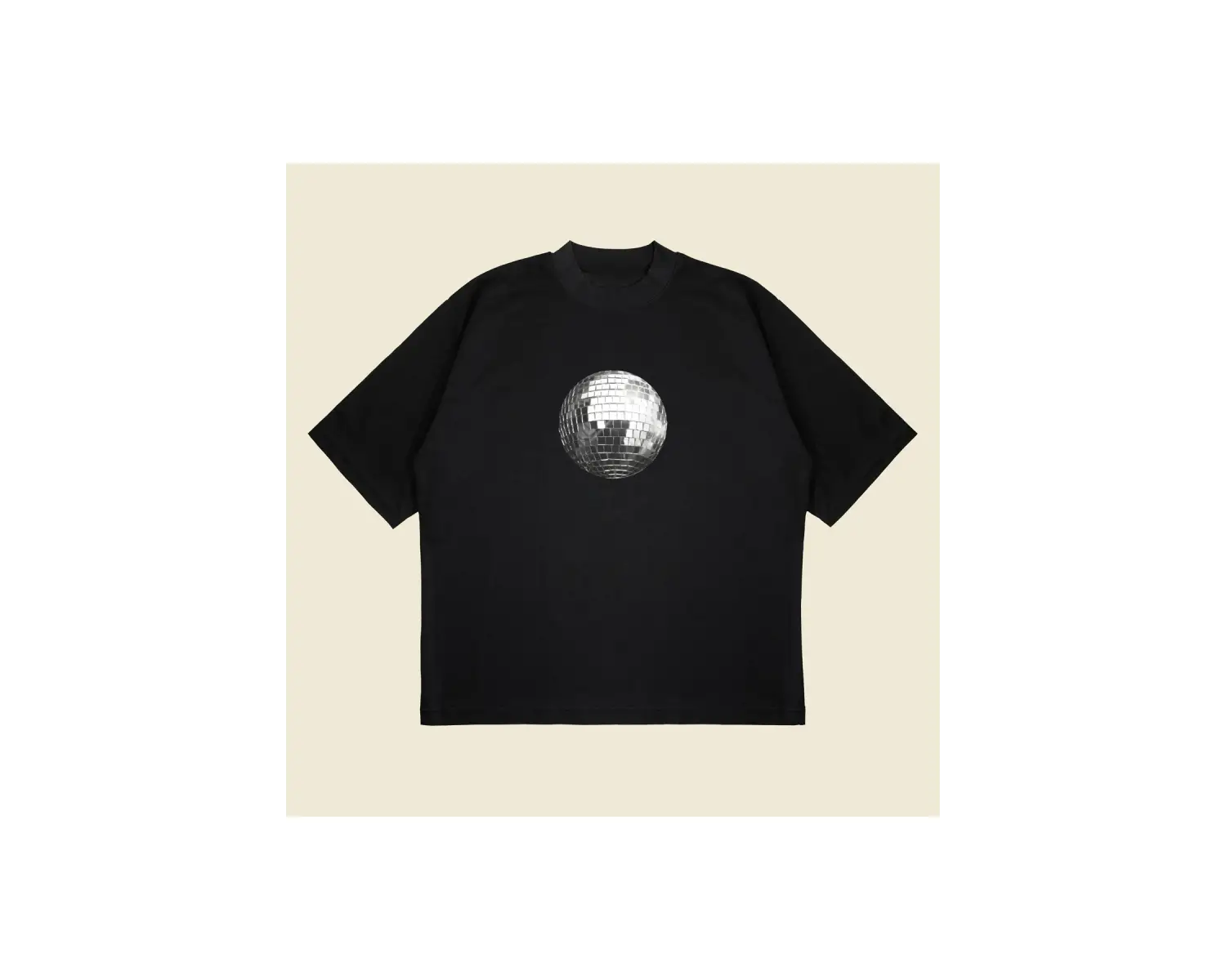 Disko Topu Baskılı Oversize Unisex Pamuklu Nefes Alan Kalın Kumaşlı