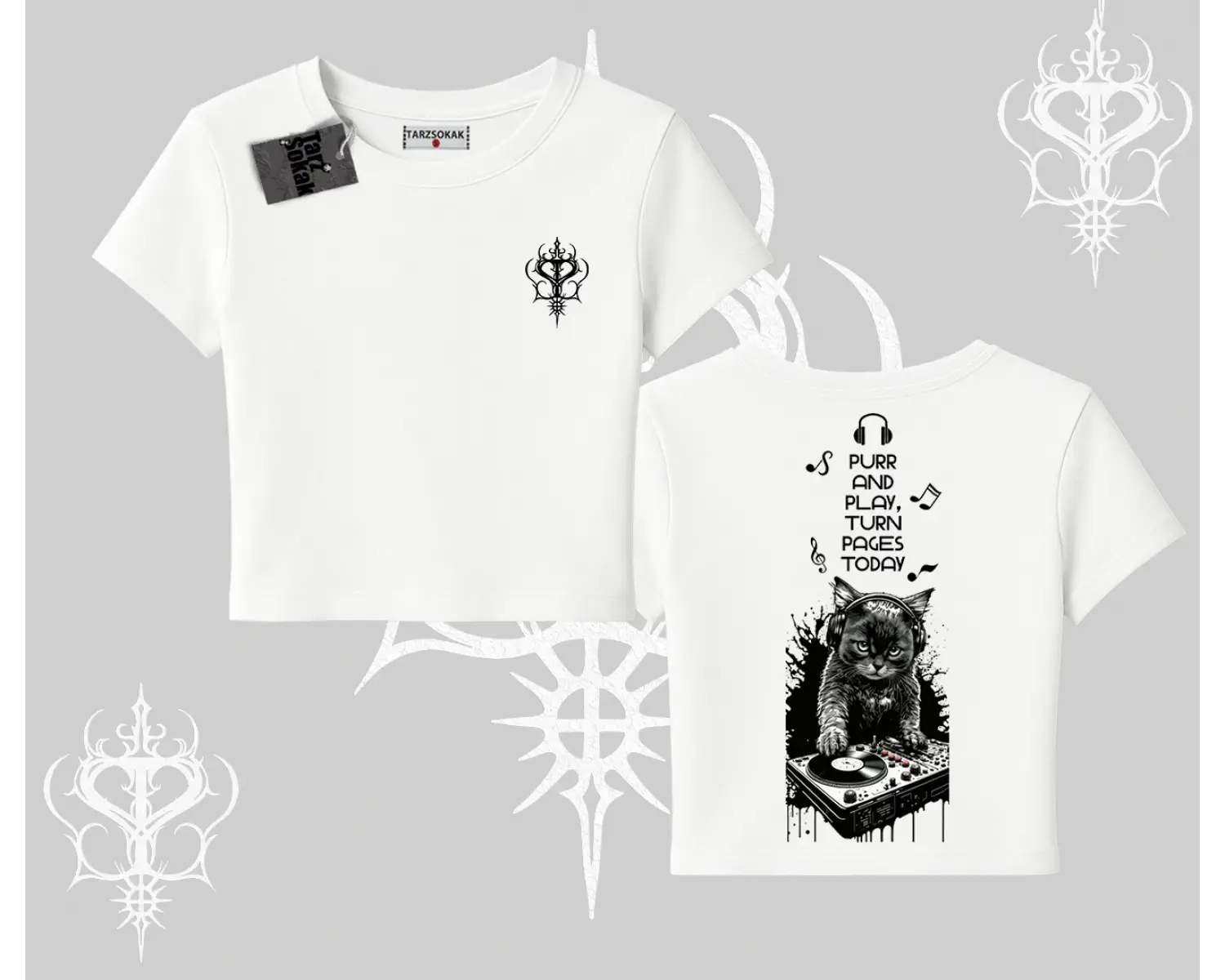 DJ Kedi Baskılı Müzik Temalı Babby Tee Tshirt