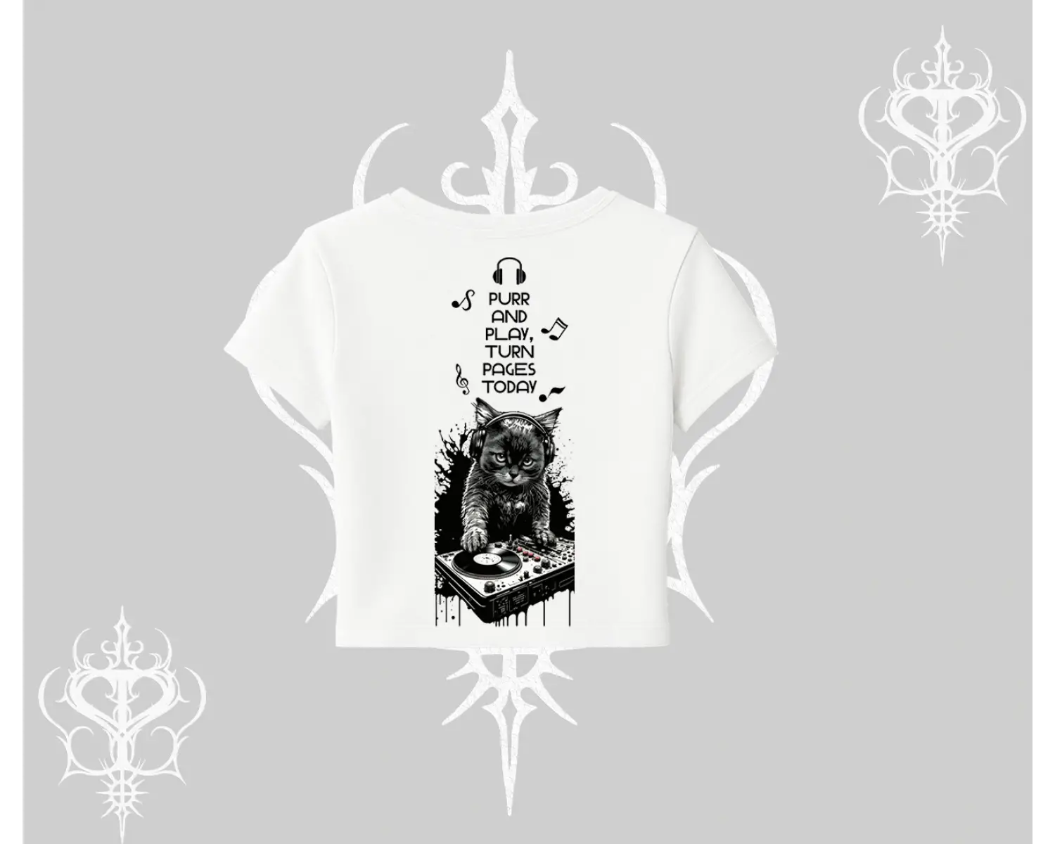 DJ Kedi Baskılı Müzik Temalı Babby Tee Tshirt