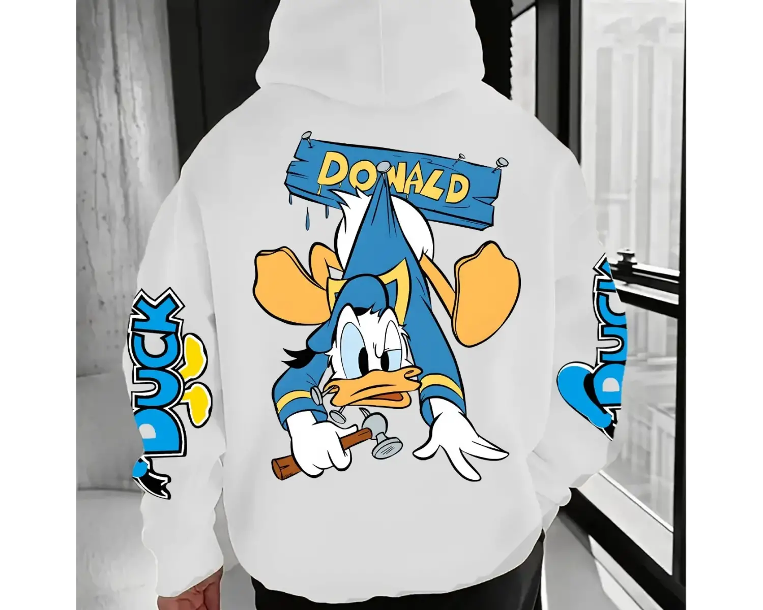 Donald Duck Cool Pattern Erkek Kapüşonlu Üstü Sonbahar ve Kış Yeni Koleksiyon Erkek ve Kadın