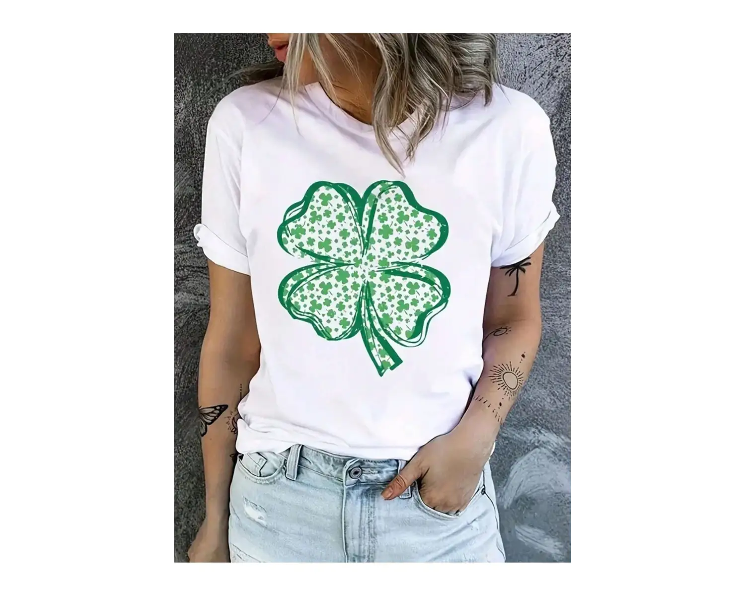 Dört Yapraklı Yonca Baskılı Oversize Kadın T-Shirt