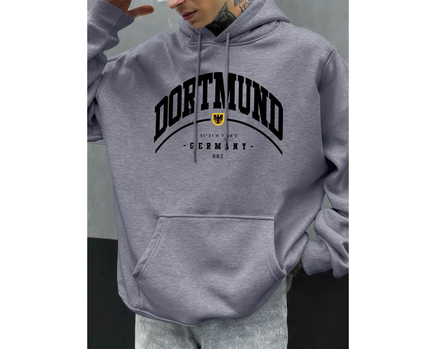 Dortmund Almanya Mektup Desen Sonbahar Hoody Erkekler Rahat Büyük Boy Kapüşonlular Moda Polar