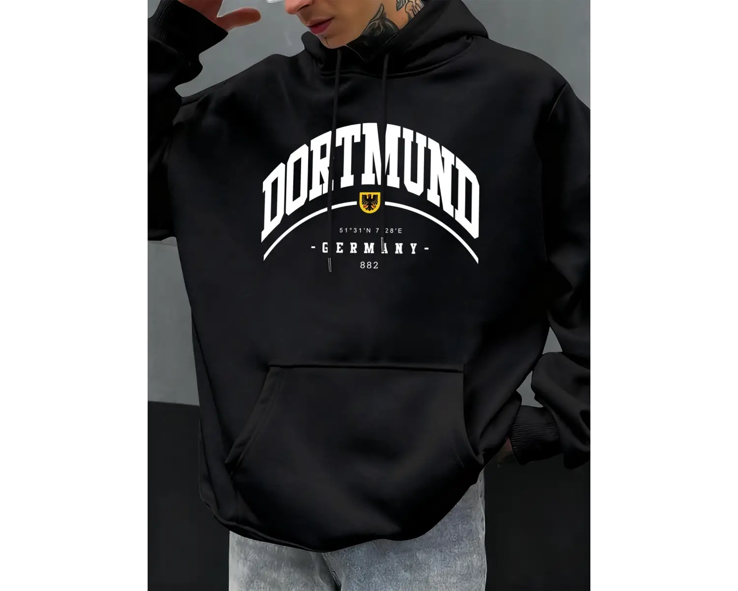 Dortmund Almanya Mektup Desen Sonbahar Hoody Erkekler Rahat Büyük Boy Kapüşonlular Moda Polar