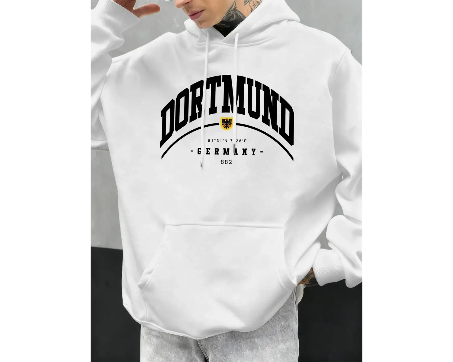 Dortmund Almanya Mektup Desen Sonbahar Hoody Erkekler Rahat Büyük Boy Kapüşonlular Moda Polar