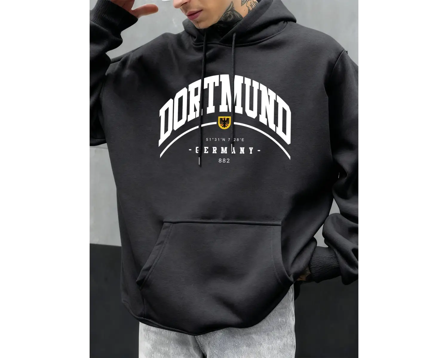 Dortmund Almanya Mektup Desen Sonbahar Hoody Erkekler Rahat Büyük Boy Kapüşonlular Moda Polar