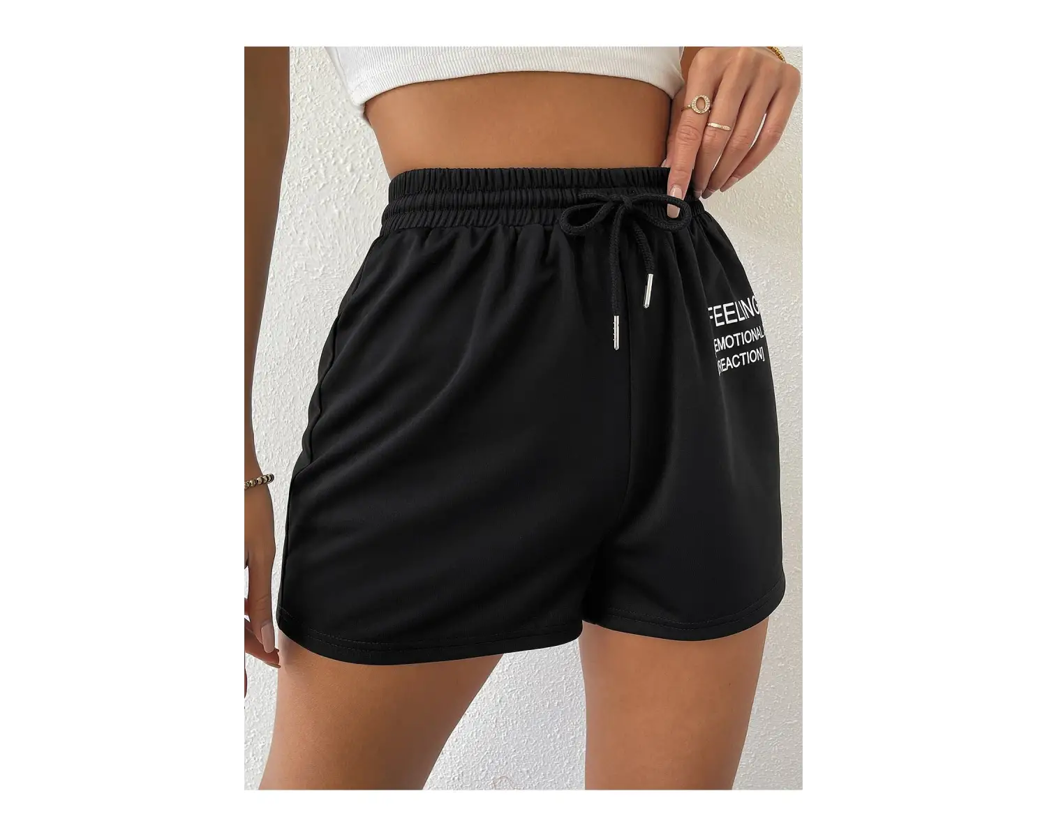 Drawstring Waist Slogan Graphic Track Şort