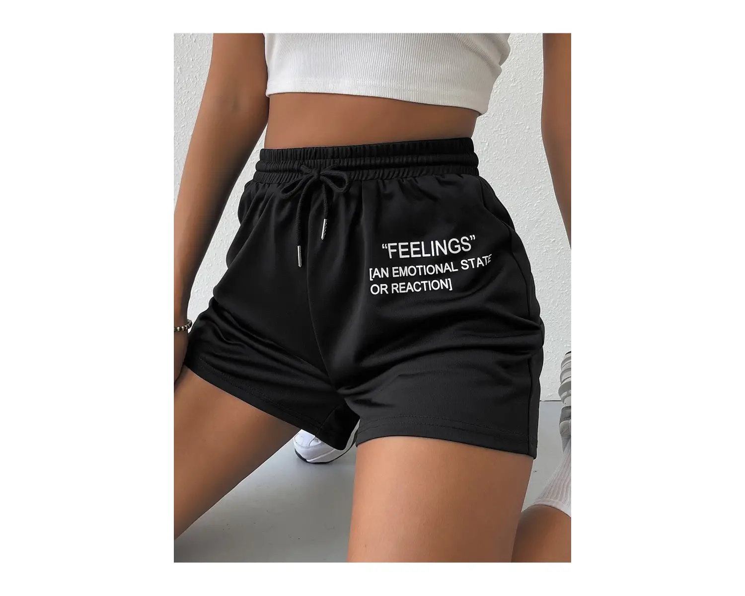 Drawstring Waist Slogan Graphic Track Şort