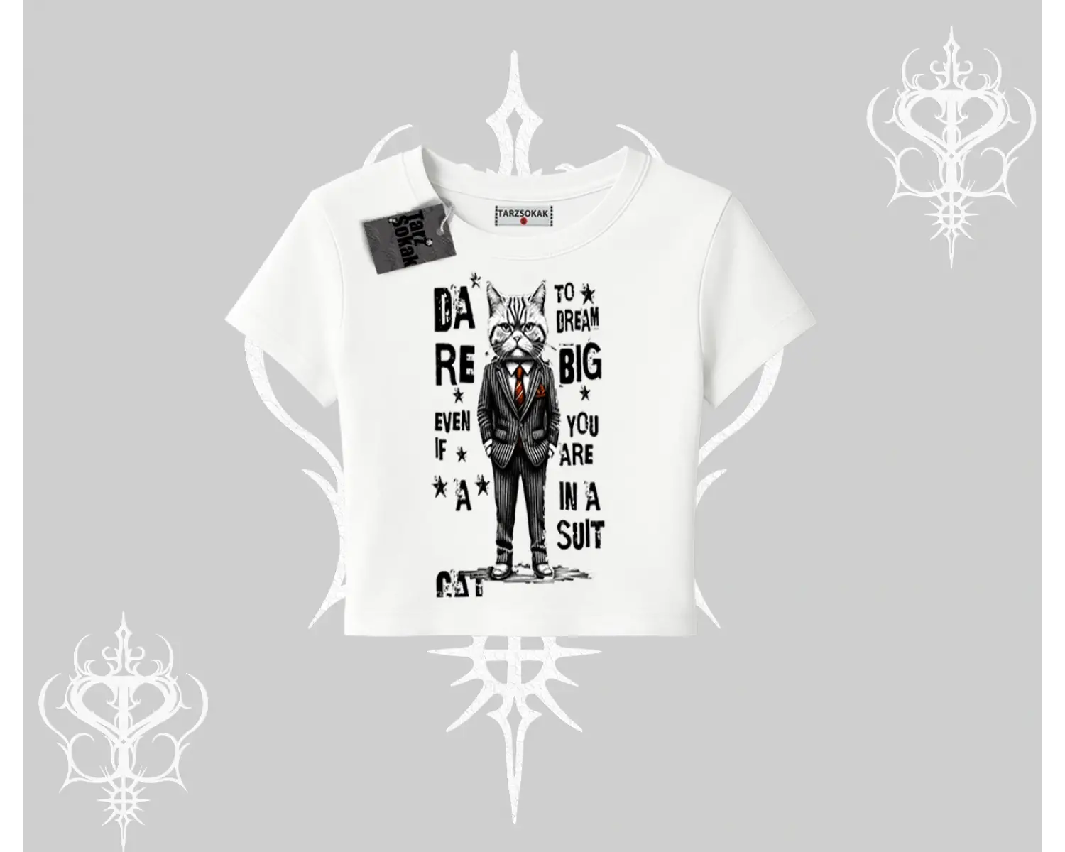 Dream Big Yazılı Takım Elbiseli Kedi Baskılı Babby Tee Tshirt