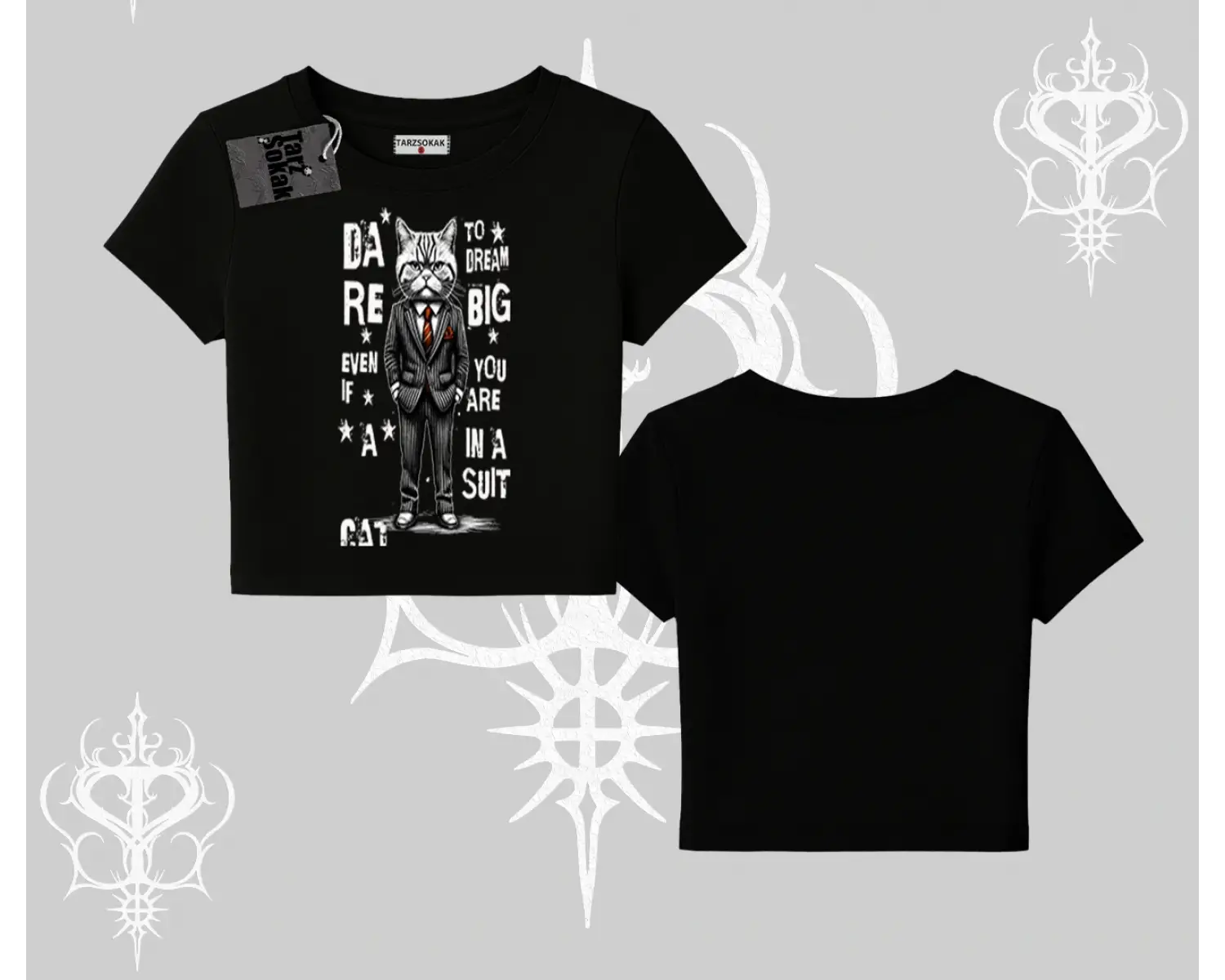 Dream Big Yazılı Takım Elbiseli Kedi Baskılı Babby Tee Tshirt