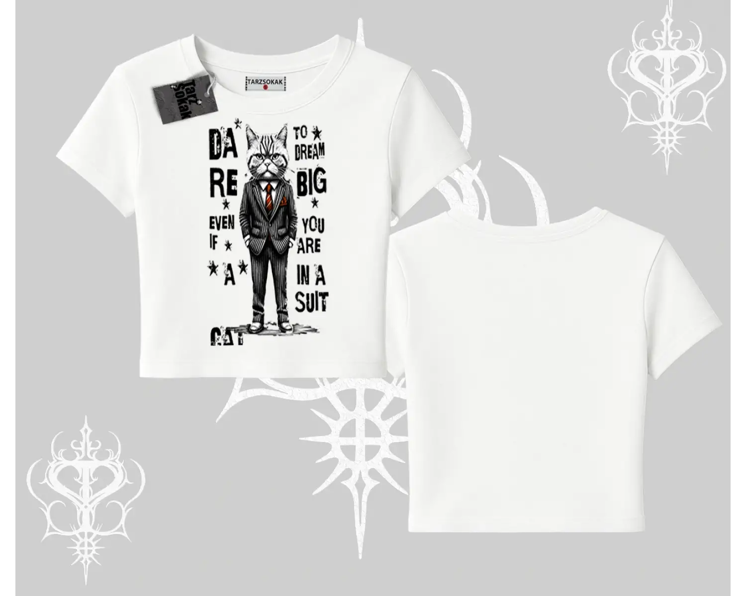 Dream Big Yazılı Takım Elbiseli Kedi Baskılı Babby Tee Tshirt