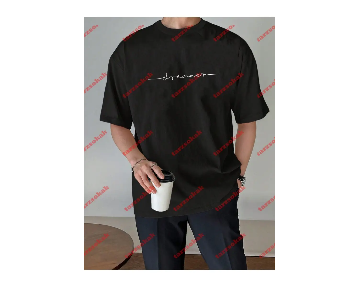 Dreamer Baskılı Oversize Bisiklet Yaka Tshirt Beyaz