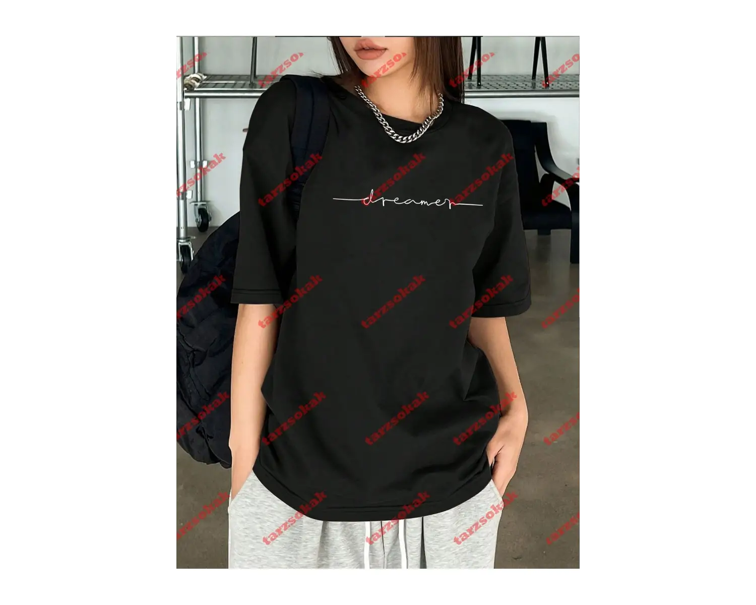 Dreamer Baskılı Oversize Bisiklet Yaka Tshirt Beyaz