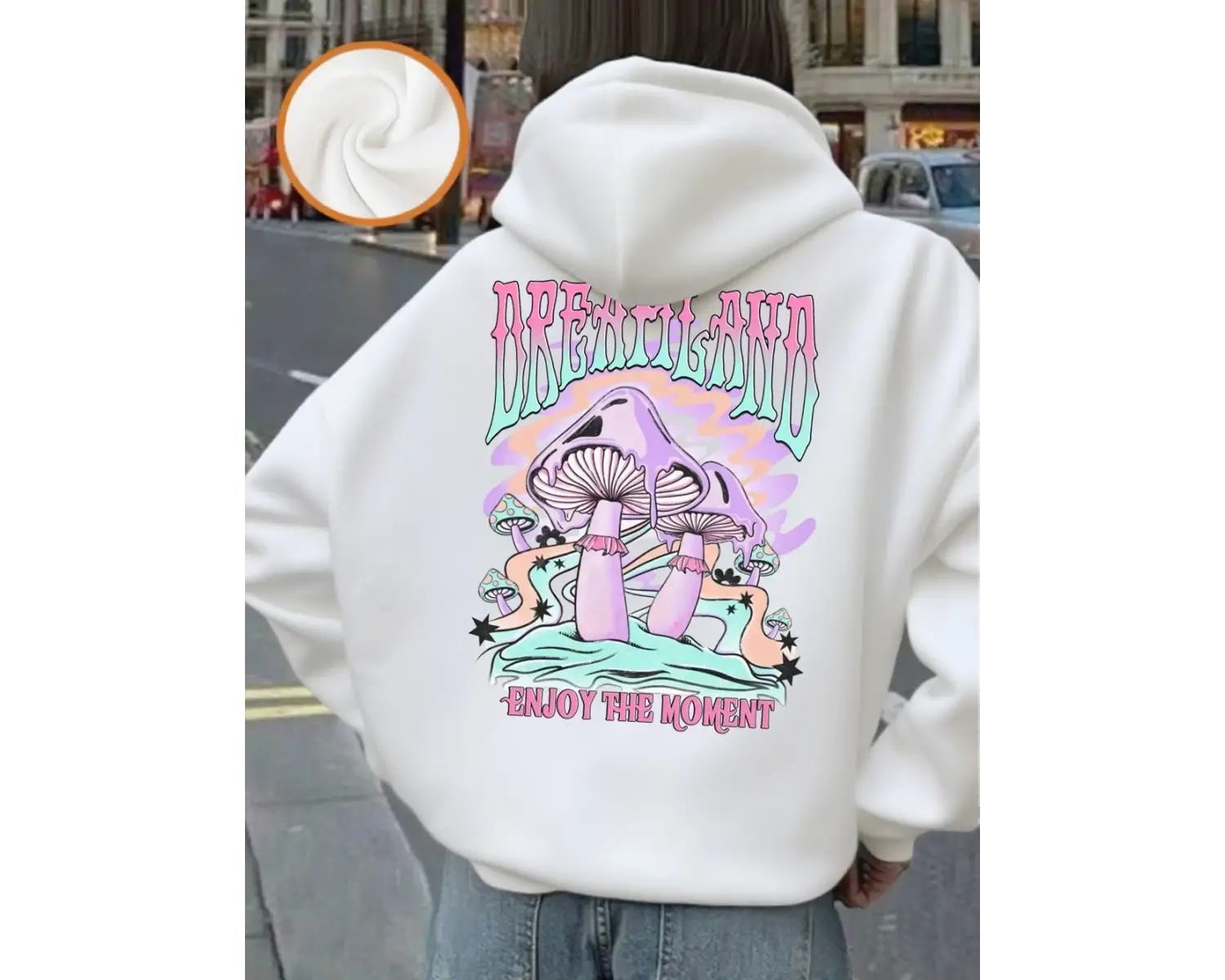 Dreamland Mushrooms Baskı Kapüşonlular Bayan Kış Polar Sıcak Kazaklar Rahat Cep Tişörtü Rahat