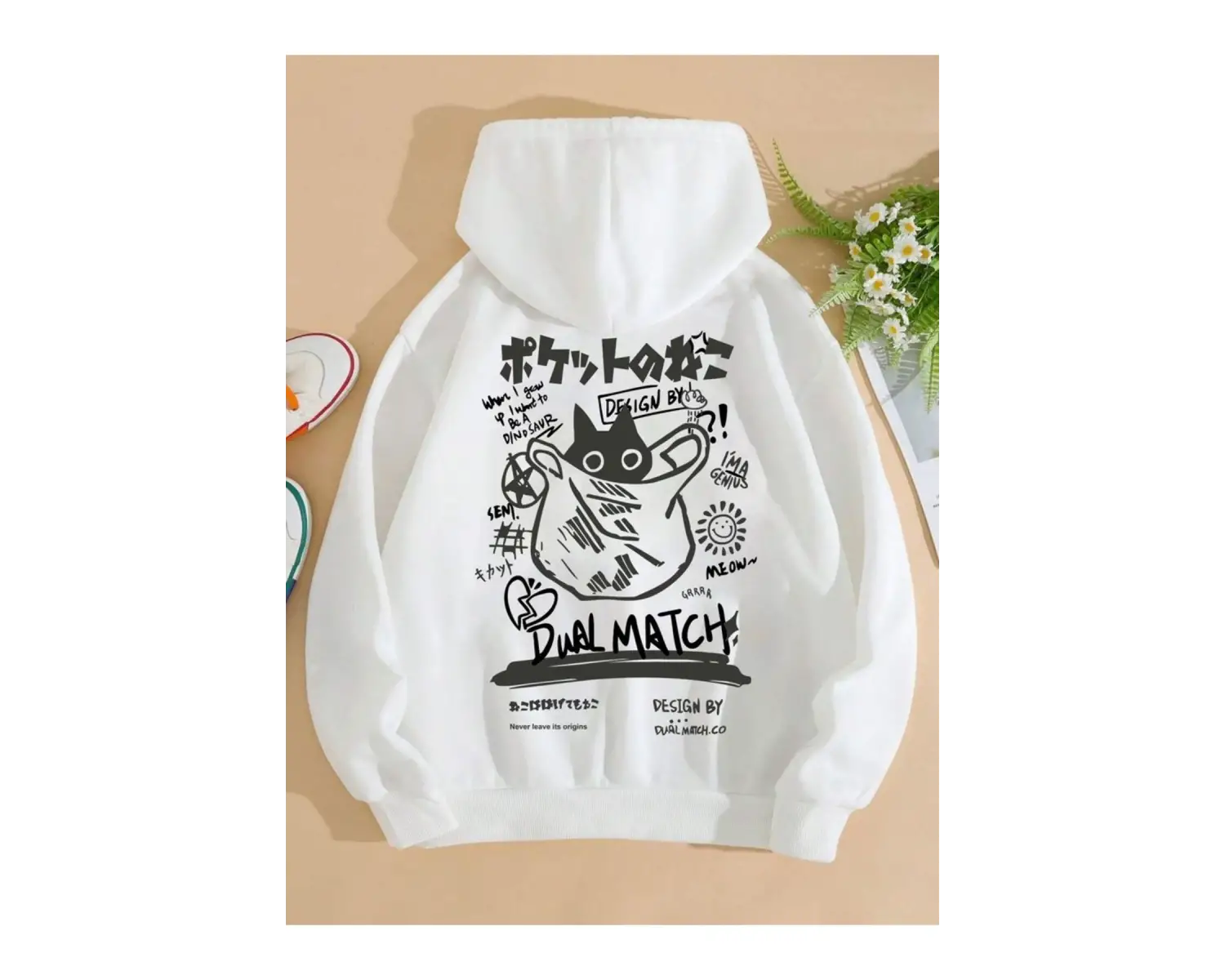 Dual Match sırt baskılı oversize sweatshirt beyaz