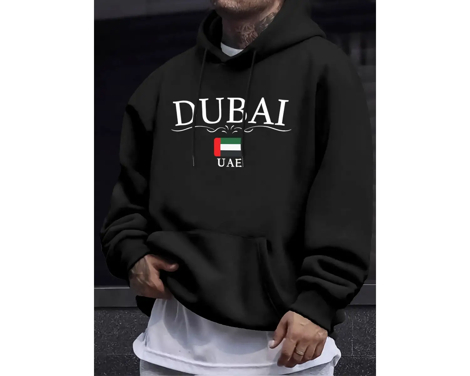 Dubai BAE Harf ve Bayrak Baskılı Unisex Kazaklar Kalınlaştırılmış Her Şeyle Uyumlu Kapüşonlu